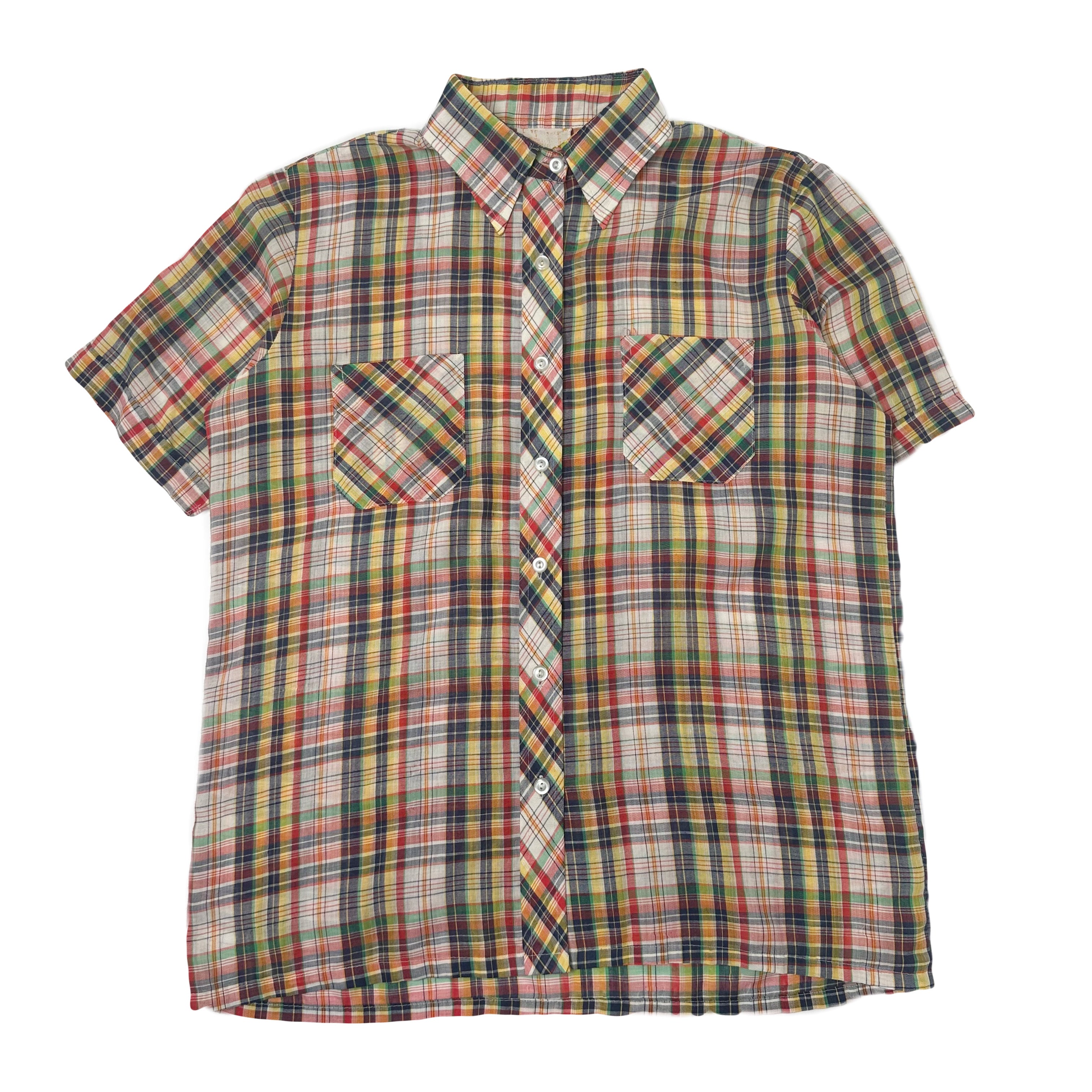 Vintage Multicolor Plaid Short Sleeve Button Up S