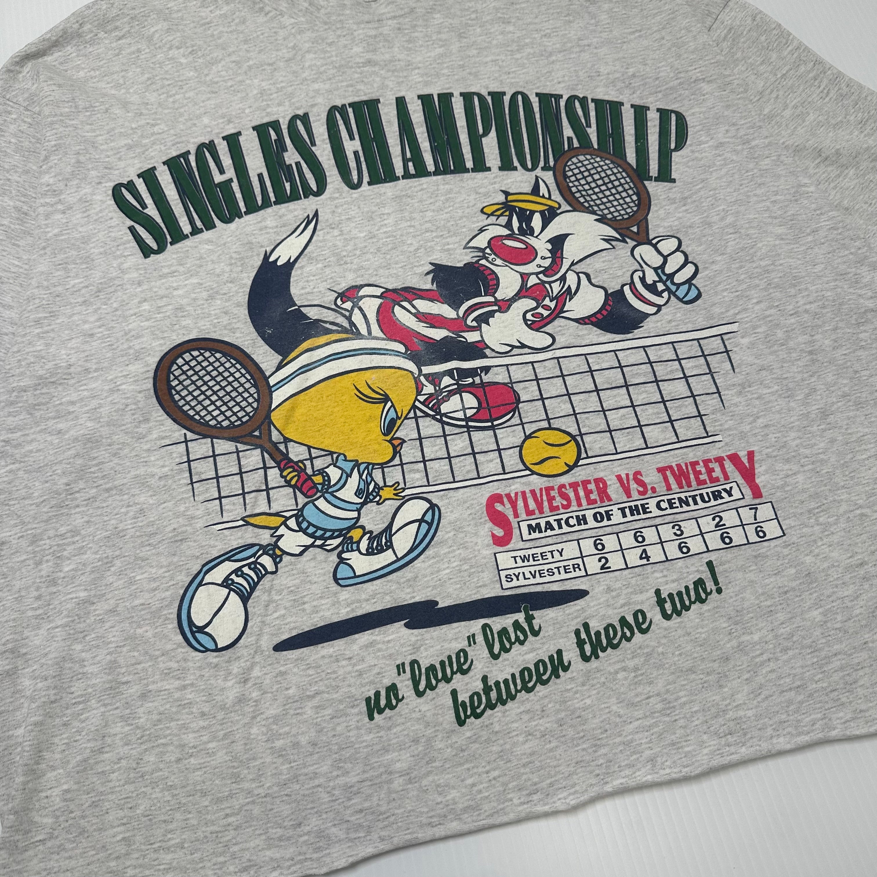 1991 Sylvester vs. Tweety Tennis Graphic Tee Cropped XL