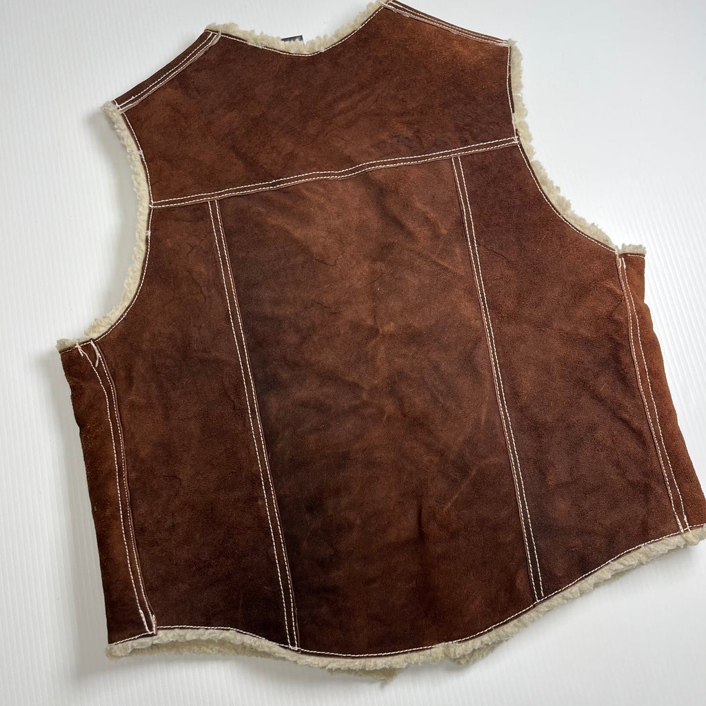 Vintage Sherpa Lined Leather Western Vest L