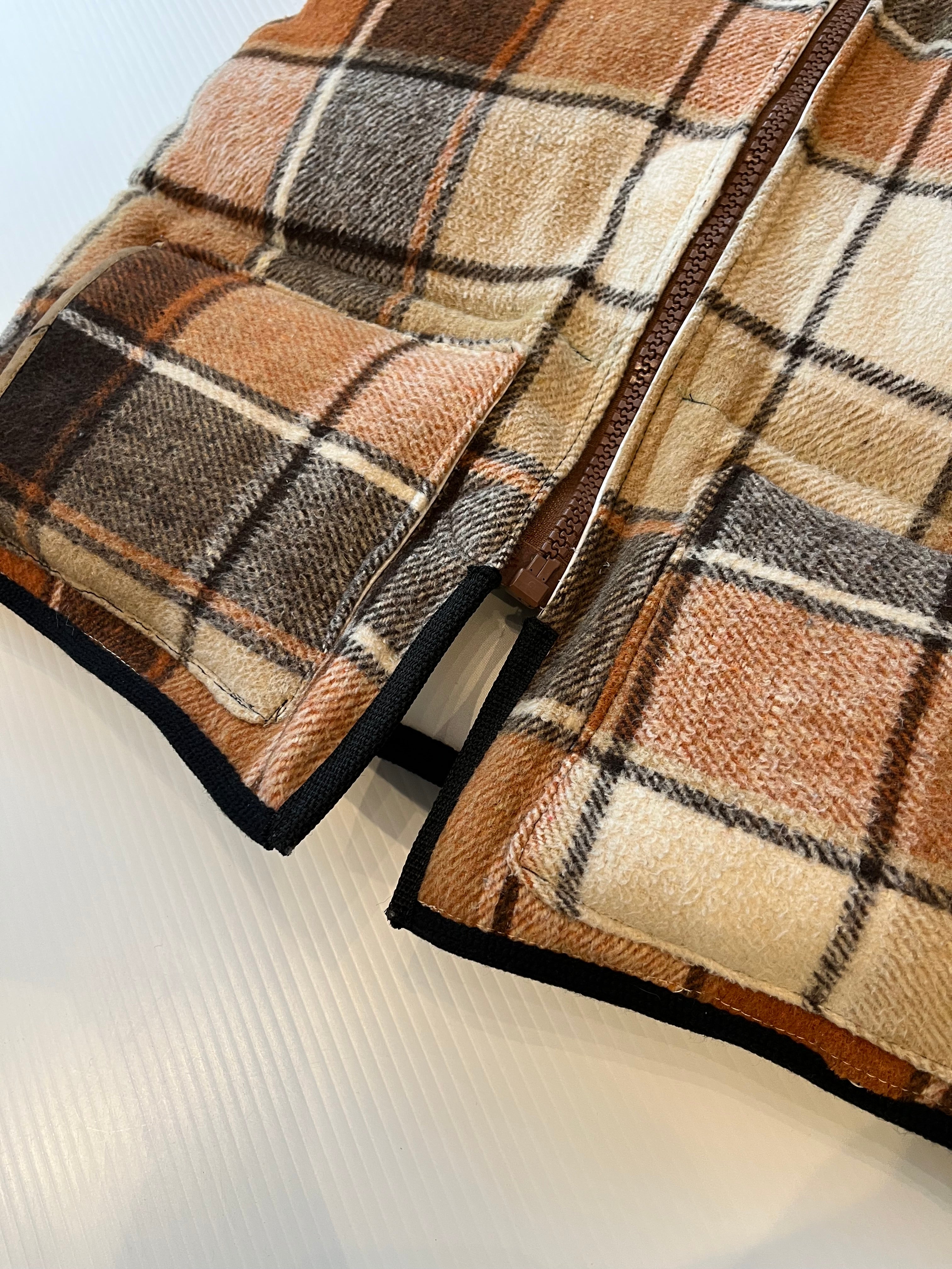 Rework Wool Plaid Puffer Vest S