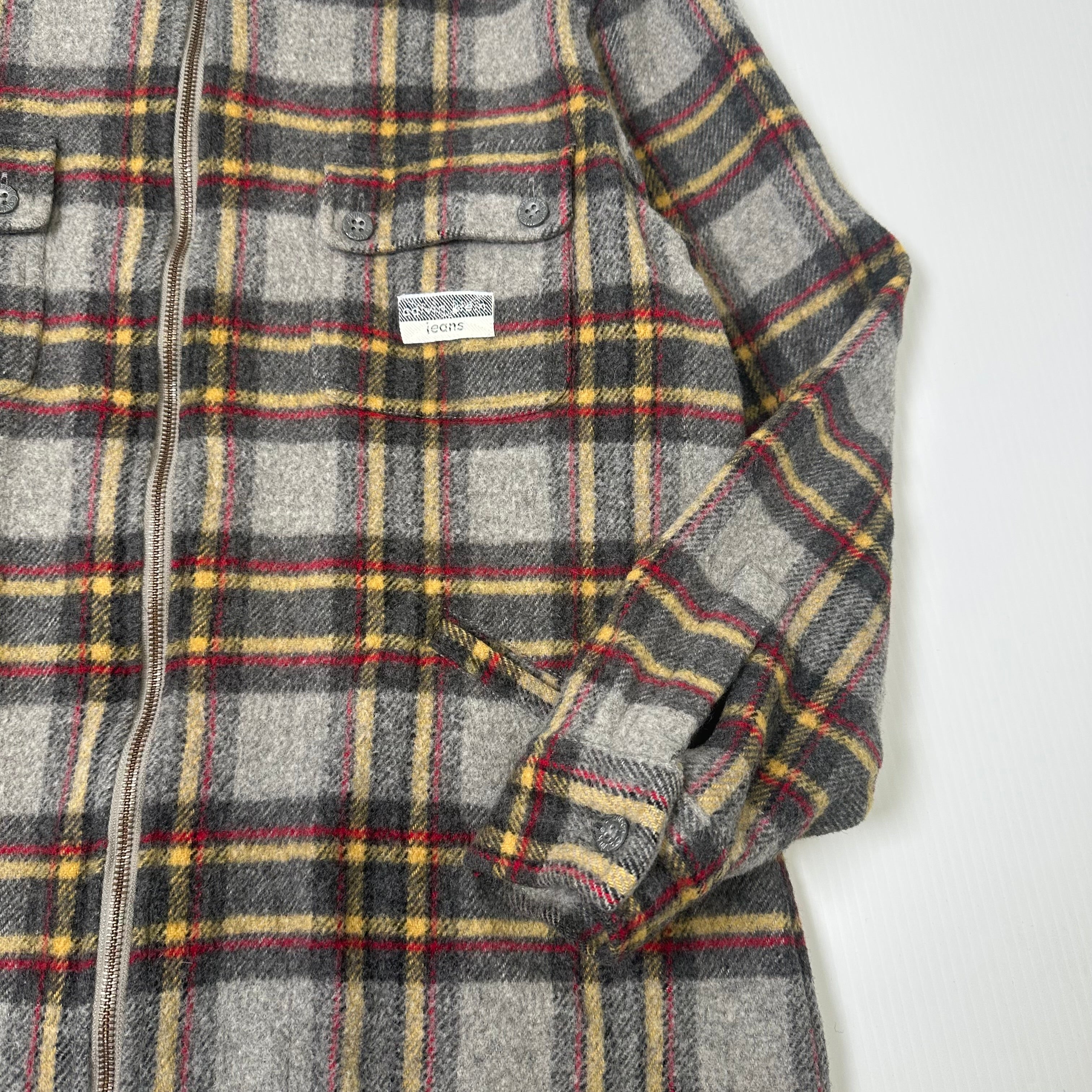 Vintage Calvin Klein Jeans Plaid Full Zip Wool Blend Jacket L