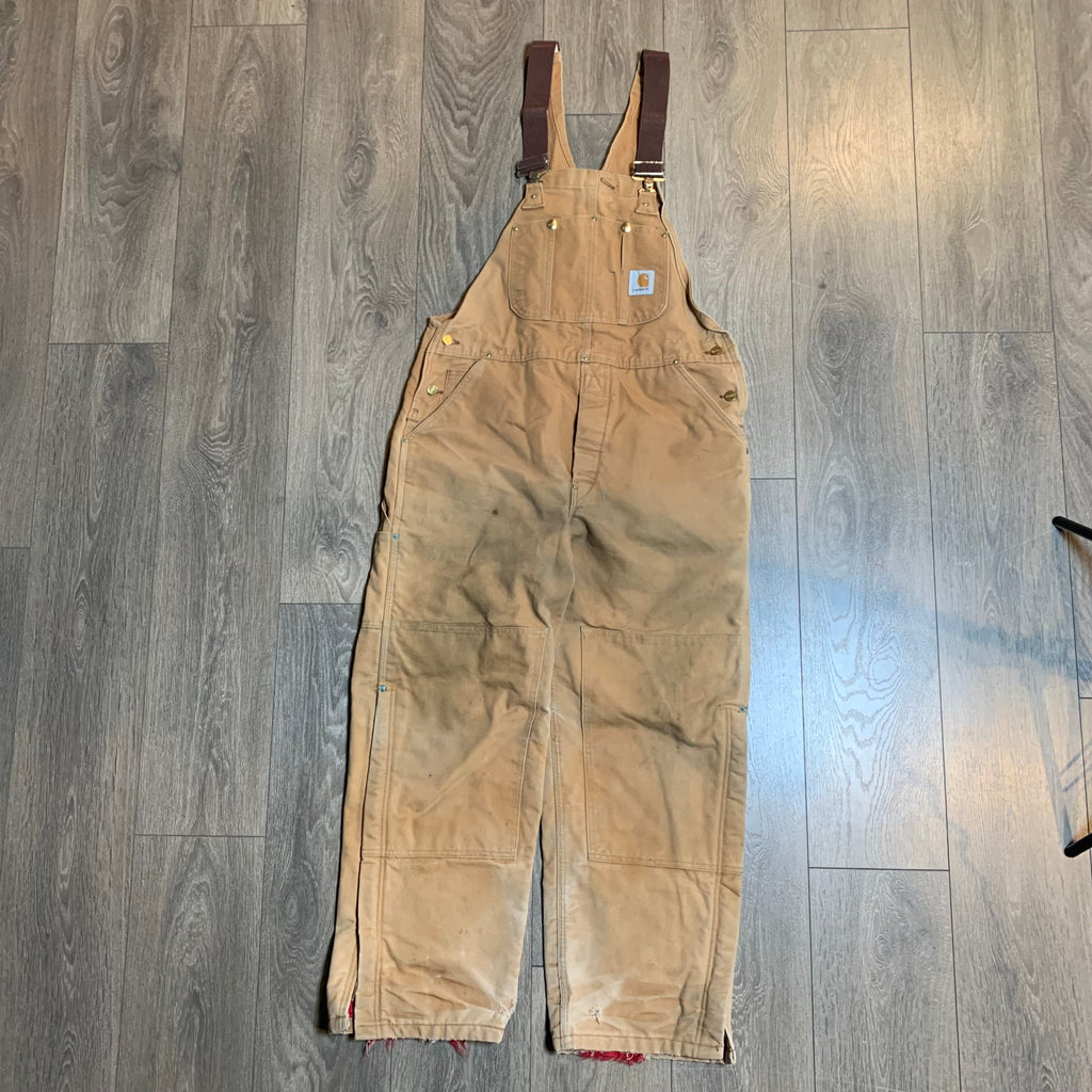 Vintage Faded Tan Carhartt Quilted Overalls 38x29.5