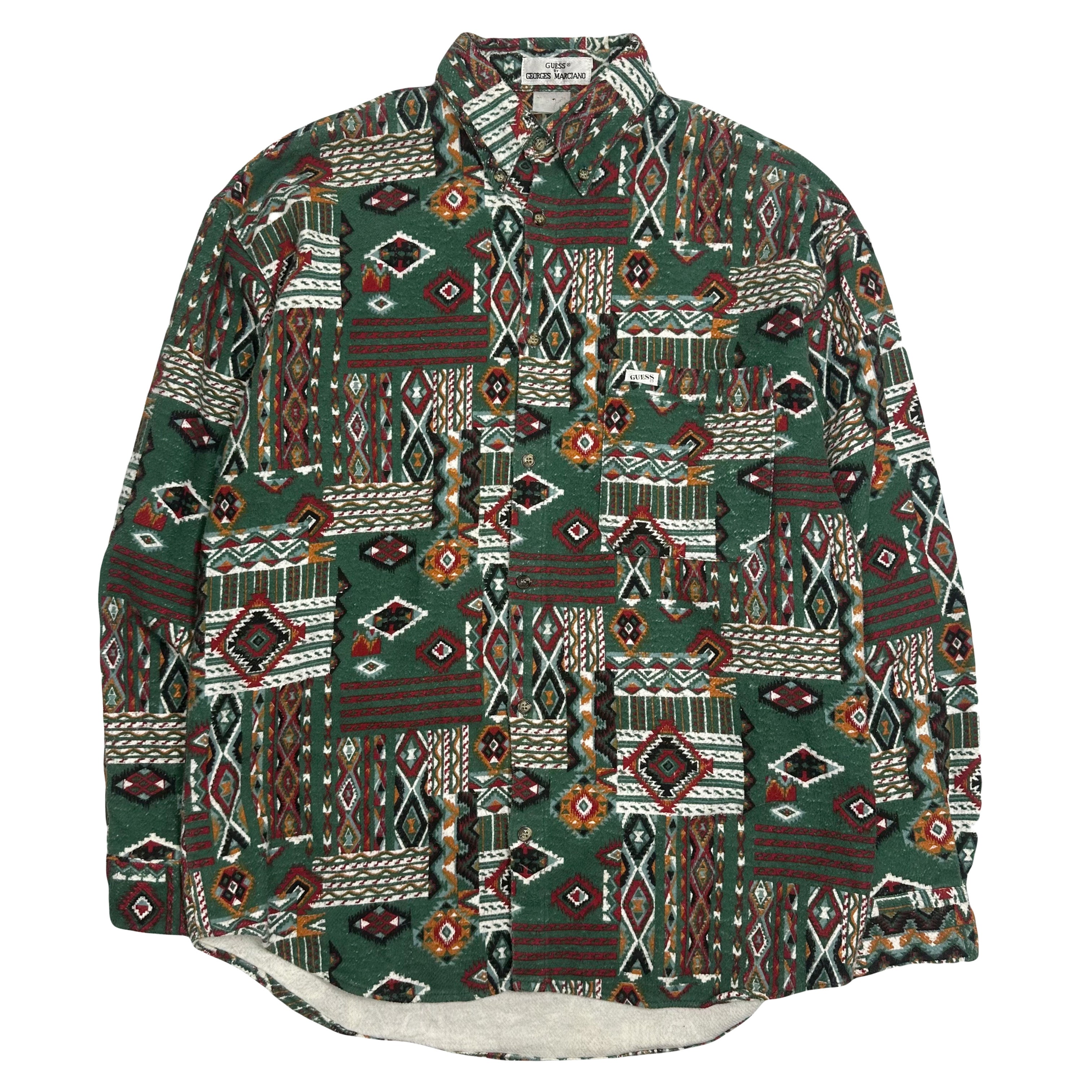 Vintage Guess Georges Marciano Abstract Pattern Button-Up Shirt XL