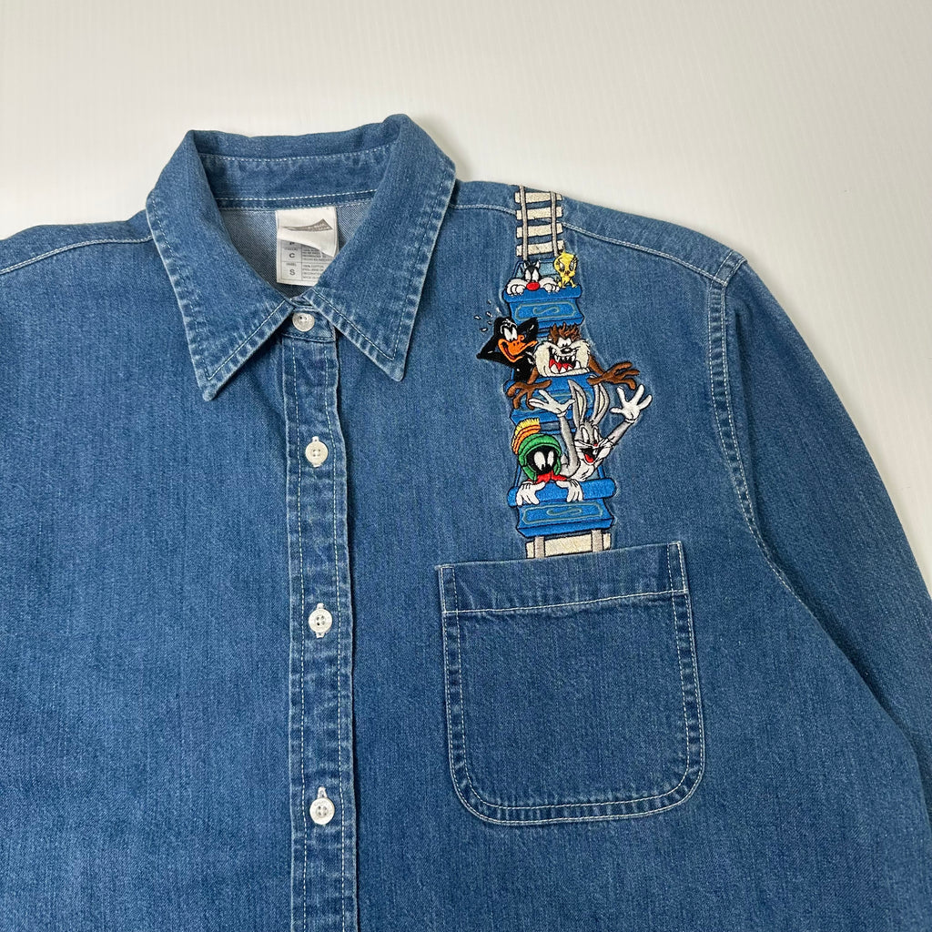 Vintage Warner Bros. Roller Coaster Characters Denim Shirt S