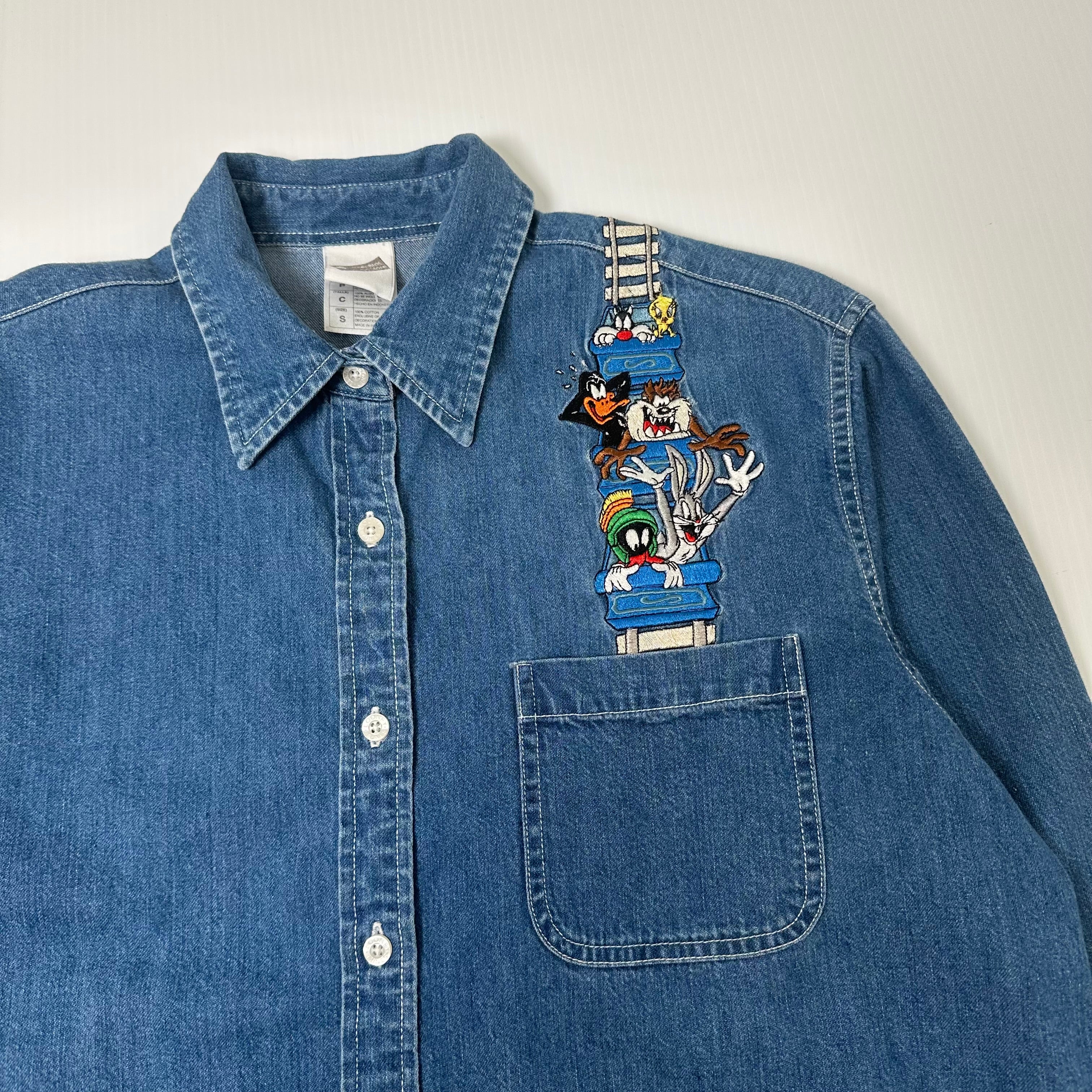 Vintage Warner Bros. Roller Coaster Characters Denim Shirt S