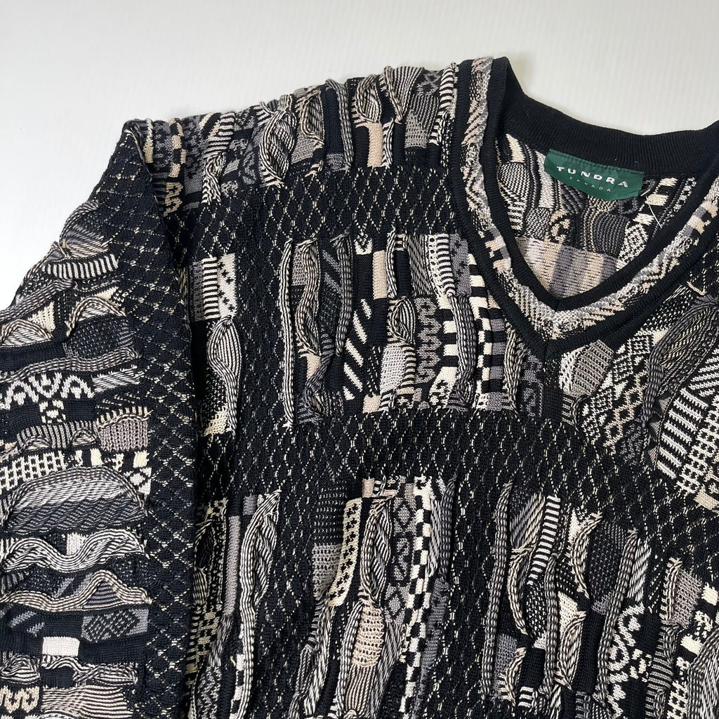 Vintage Tundra 3D Knit V-Neck Sweater XL