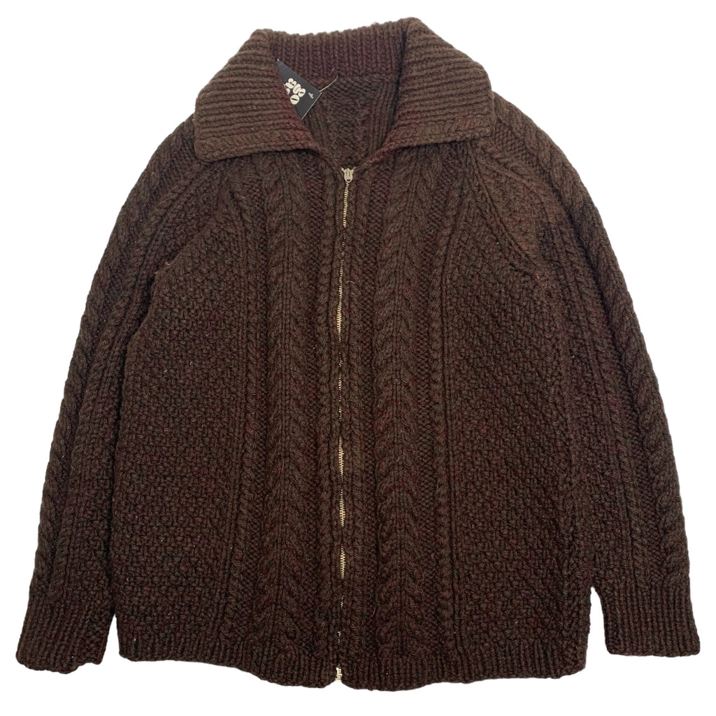Vintage Brown Zipup Knit Sweater L