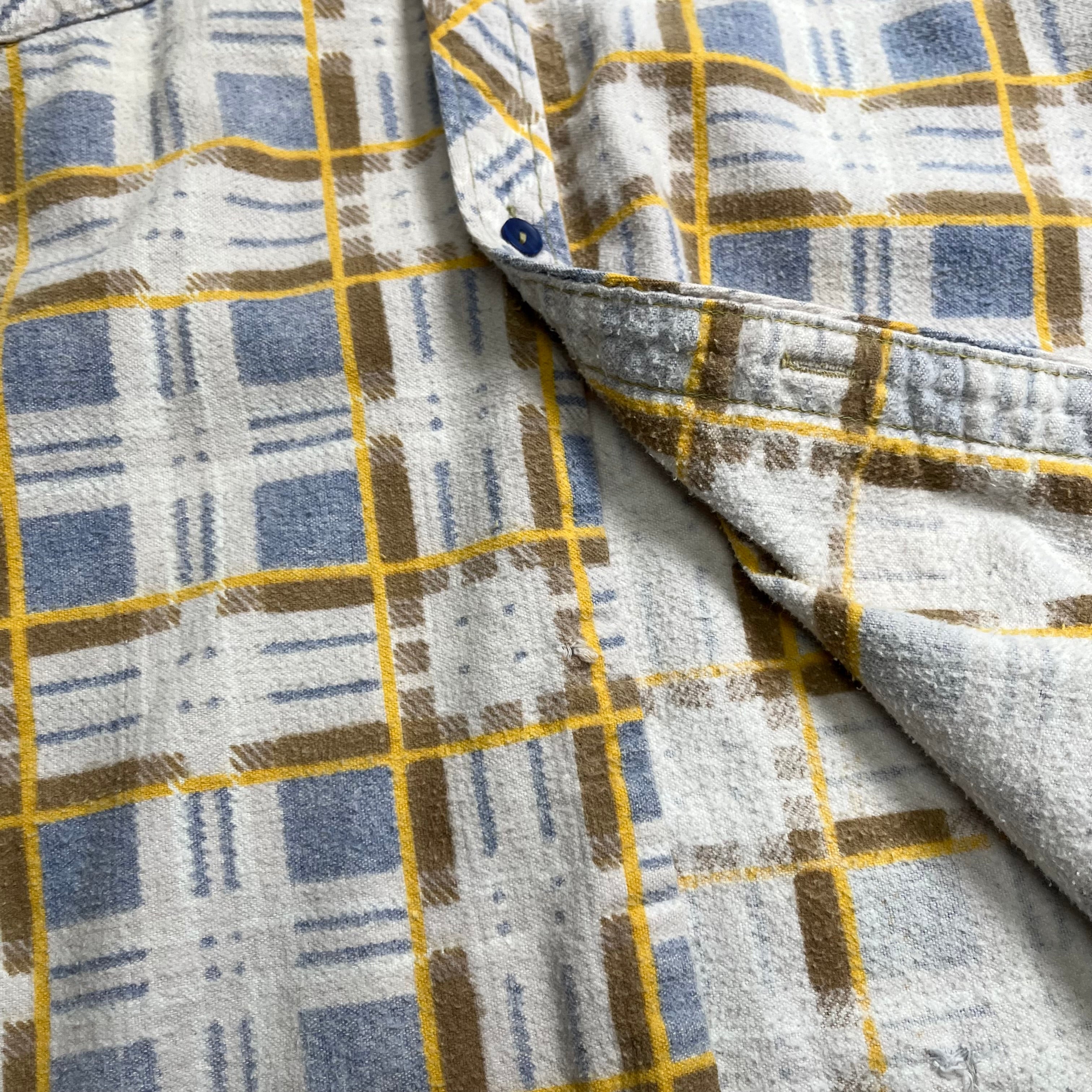 Vintage Faded Plaid Button-Up Flannel Shirt L