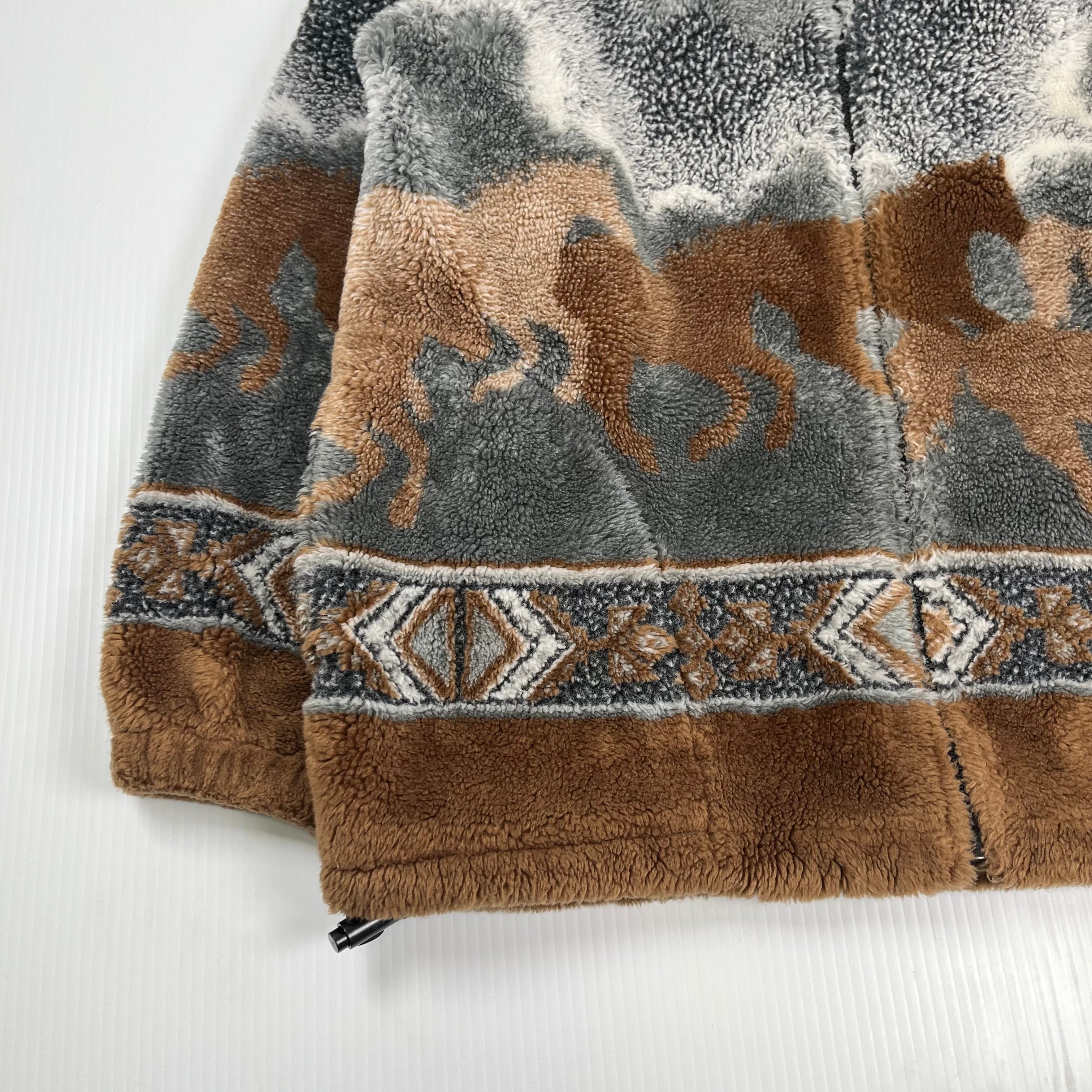 Vintage Coastlines Fleece Pattern Zip Jacket L