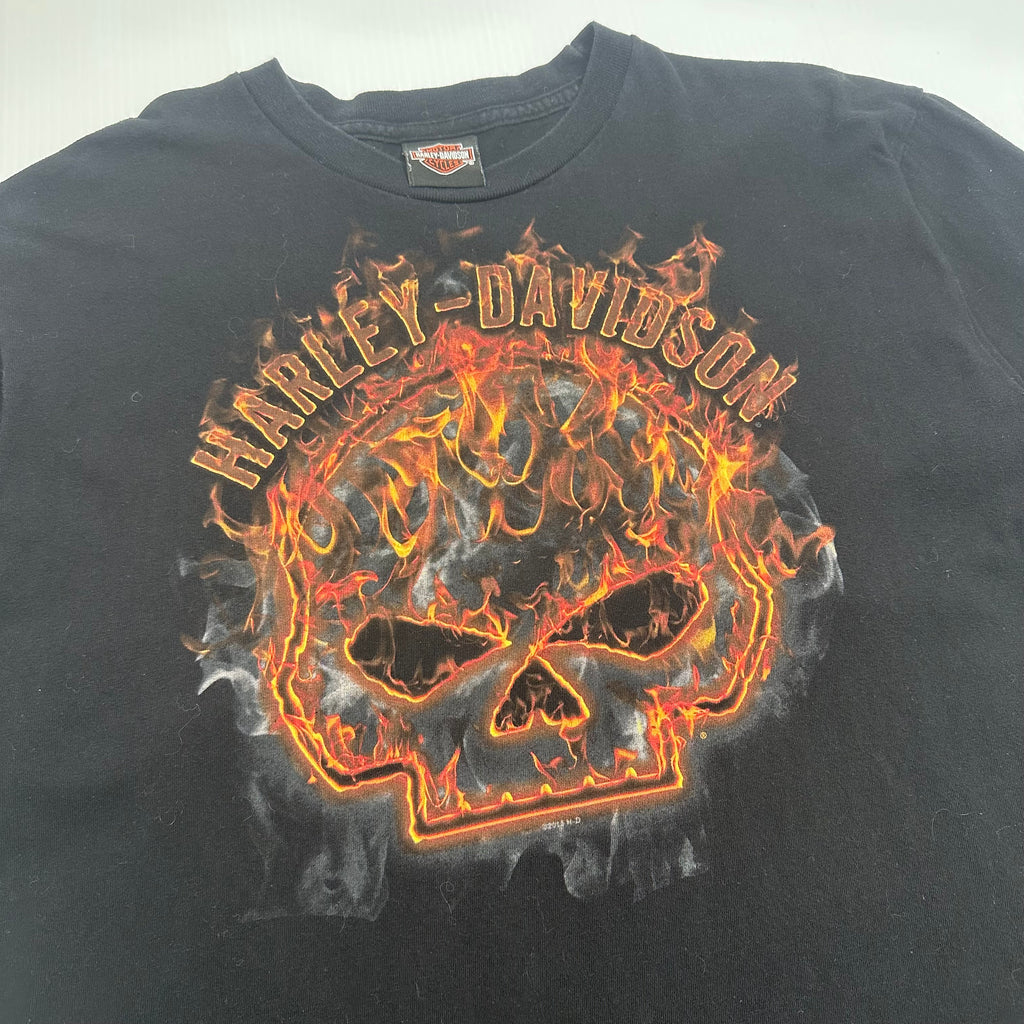 Harley Davidson Flame Skull Suffolk England Tee XL