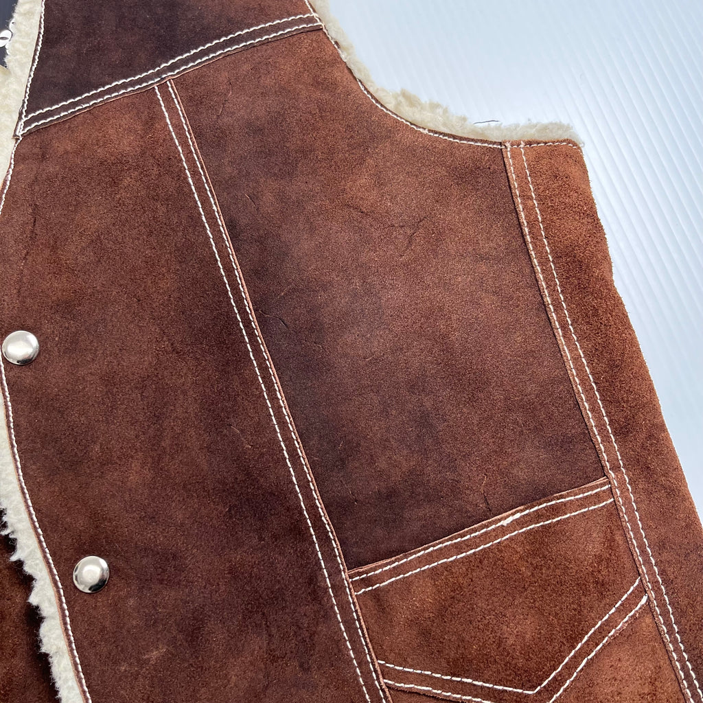 Vintage Sherpa Lined Leather Western Vest L