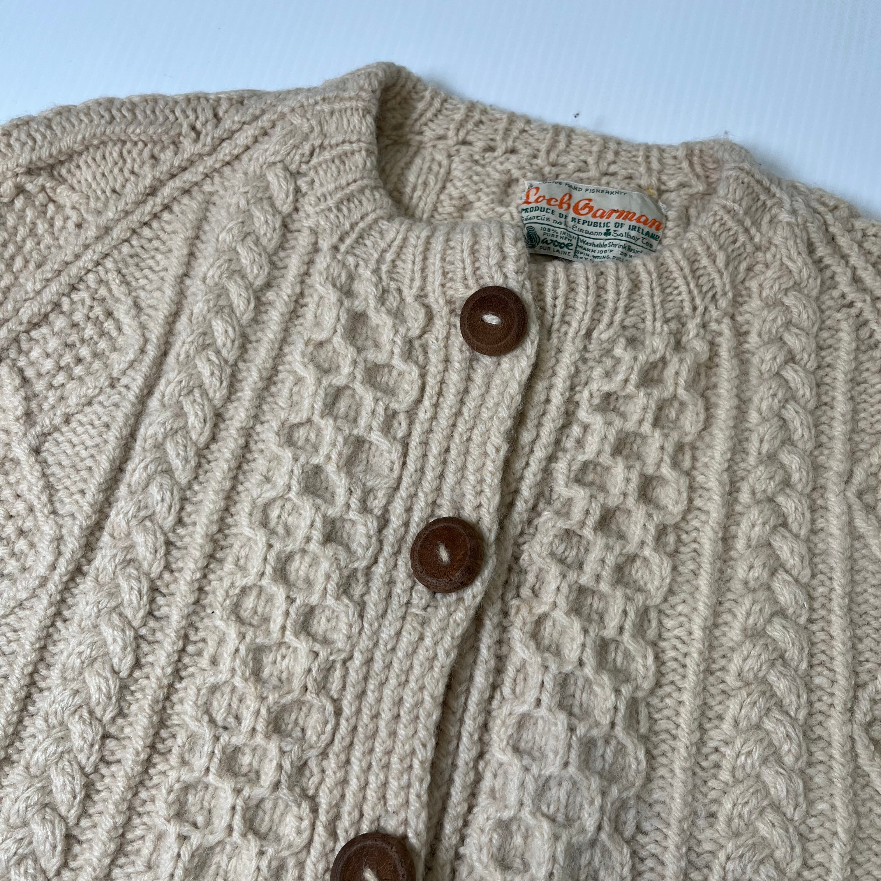 Vintage Loch Garman Ivory Cable Knit Cardigan Sweater M