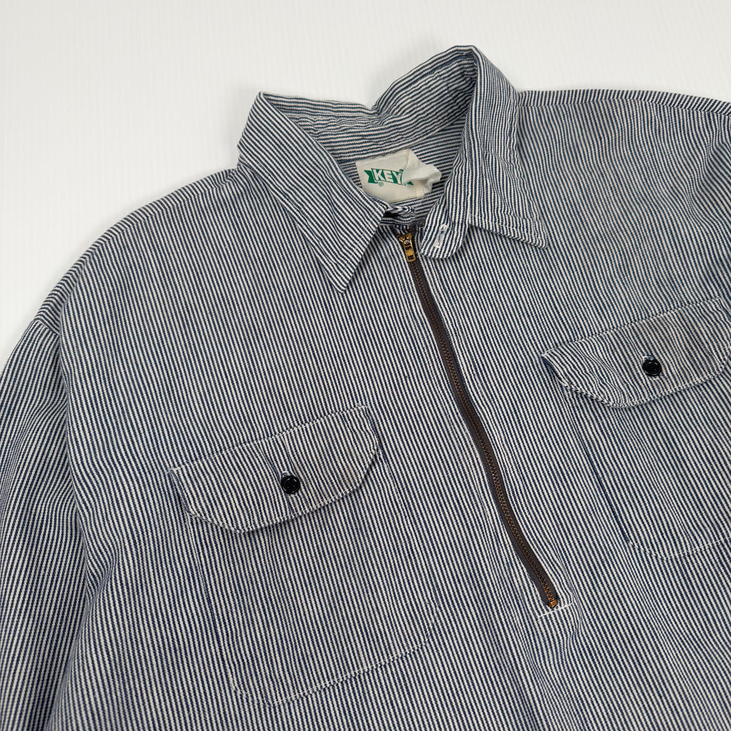 Vintage Key Hickory Striped 1/2 Zip Work Shirt XL