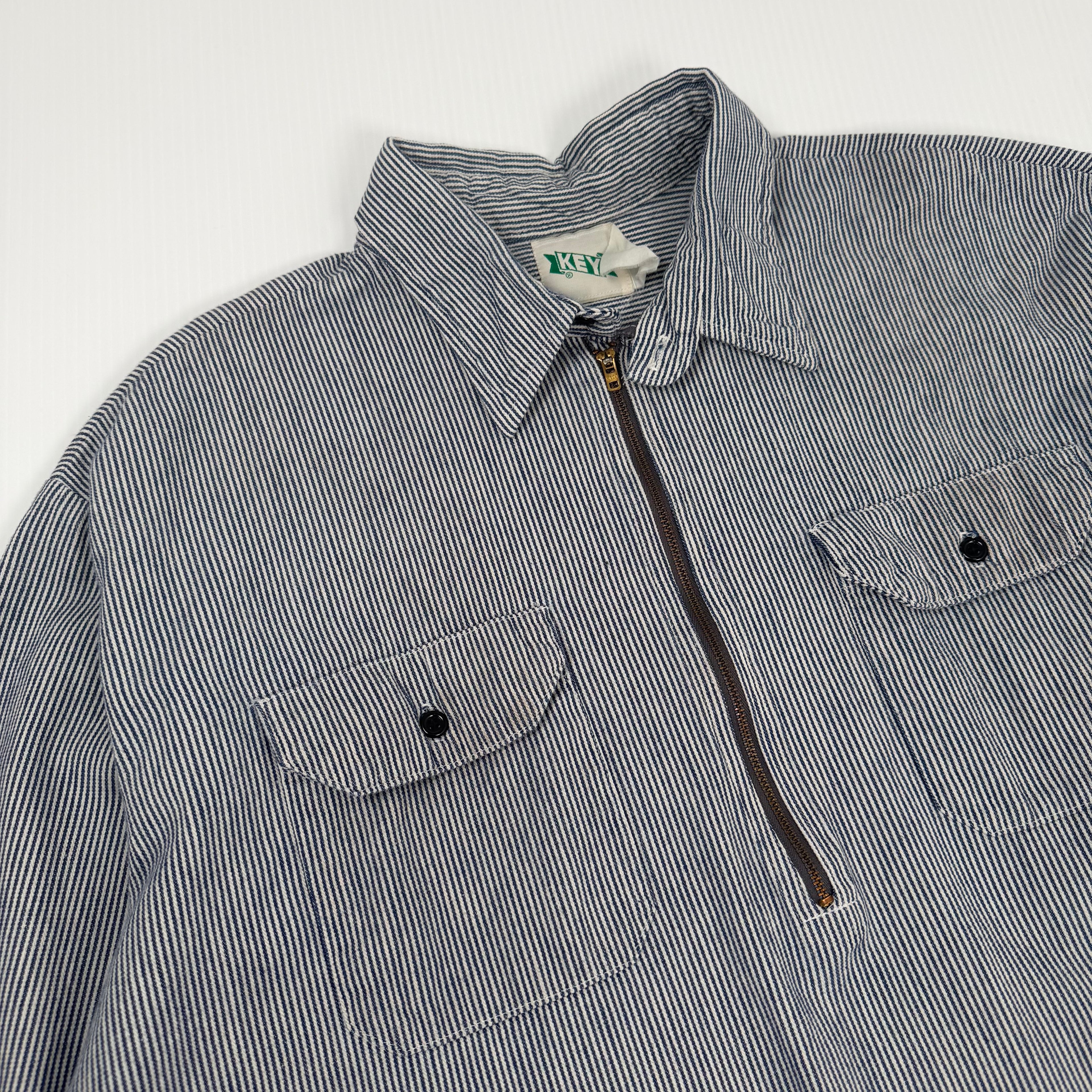 Vintage Key Hickory Striped 1/2 Zip Work Shirt XL