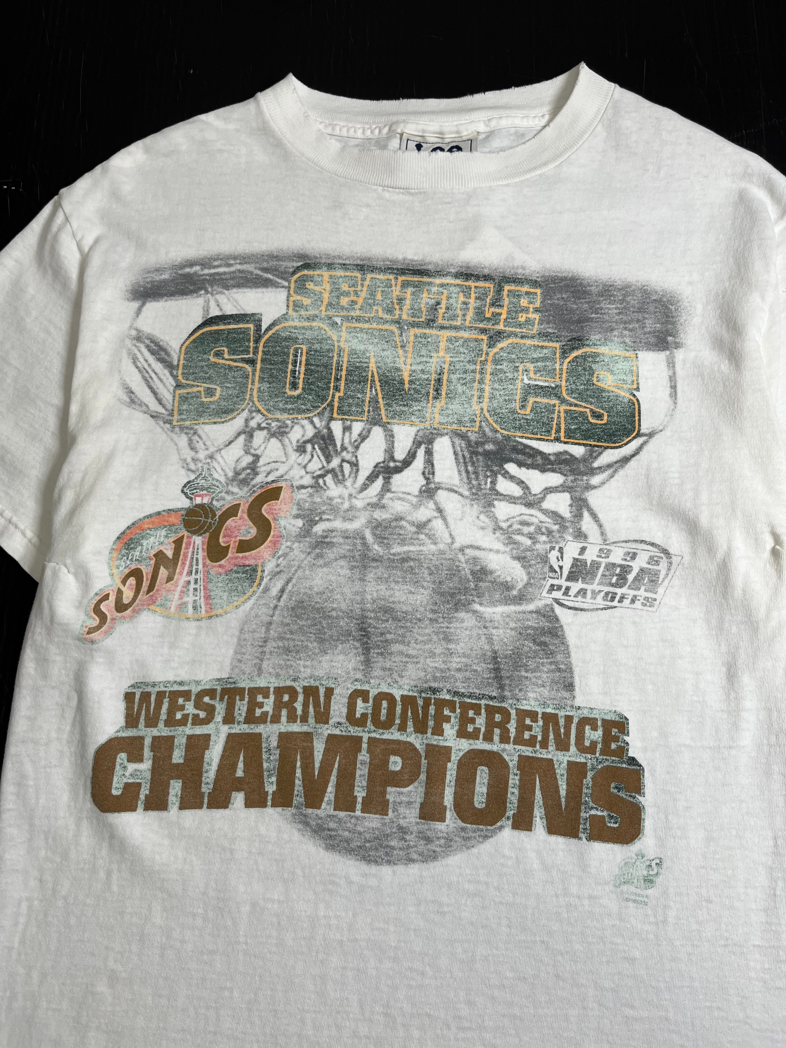 1996 Distressed Seattle Sonics NBA Playoffs Tee XL