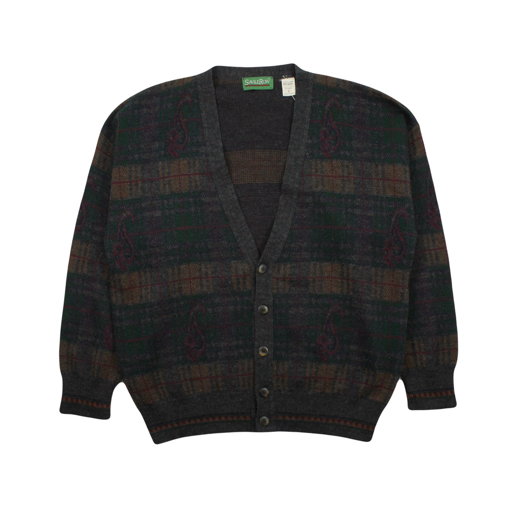 Vintage Savile Row Pattern Cardigan Sweater L