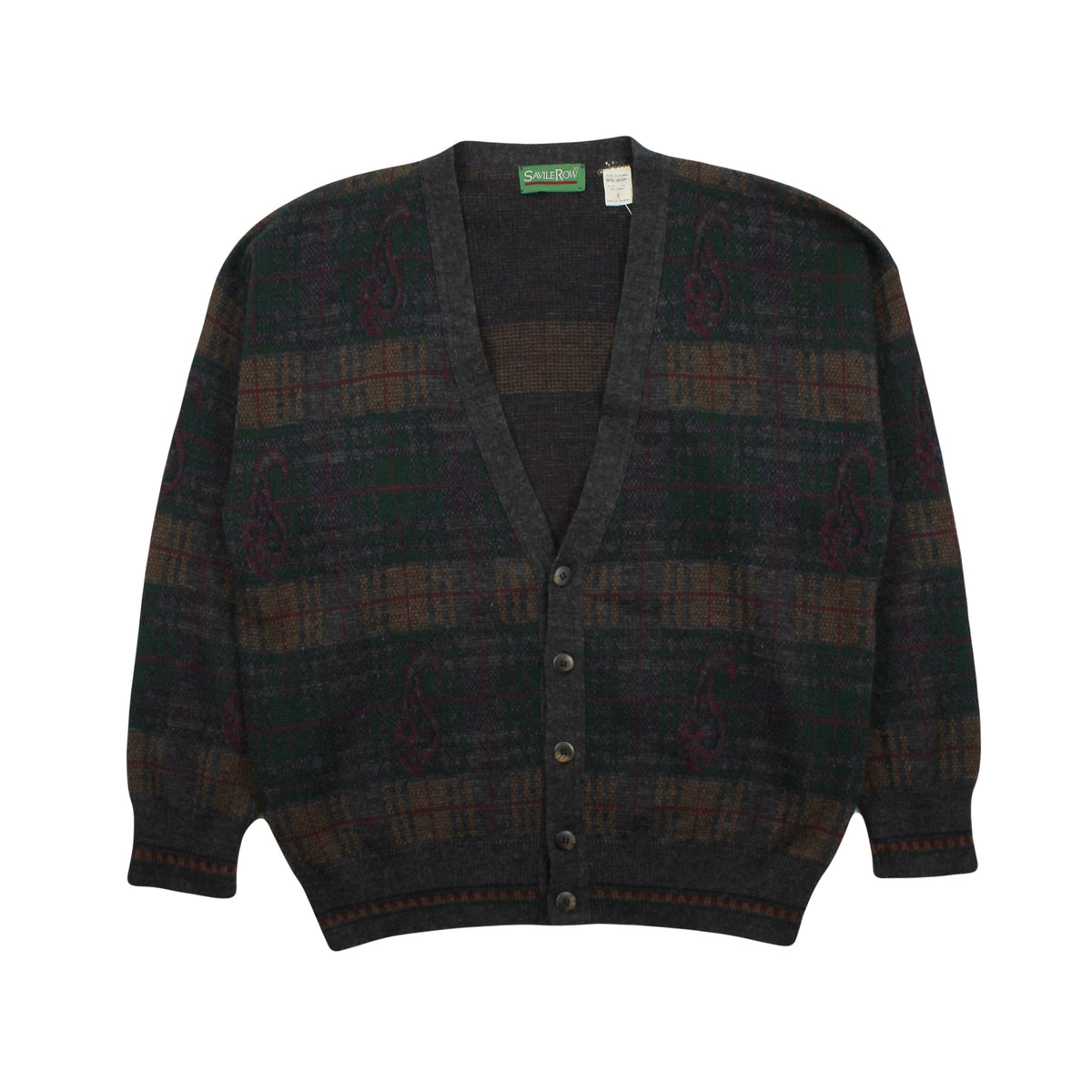 Vintage Savile Row Pattern Cardigan Sweater L