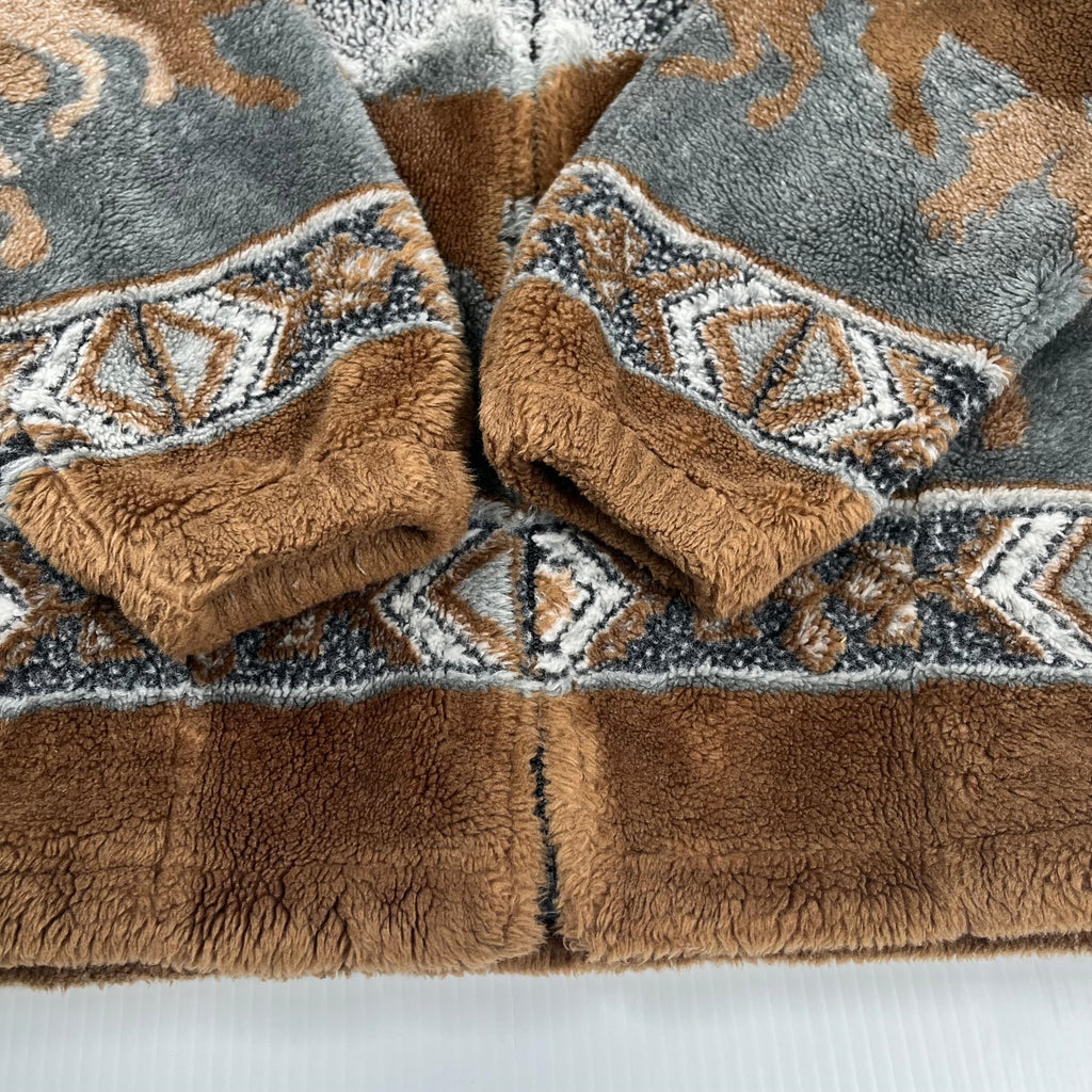 Vintage Coastlines Fleece Pattern Zip Jacket L