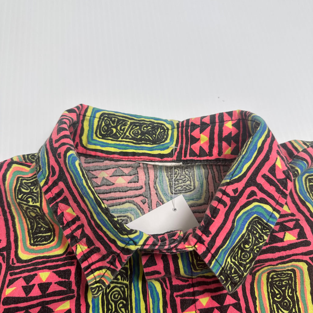 Vintage Abstract Pattern Short Sleeve Button Up Shirt XL