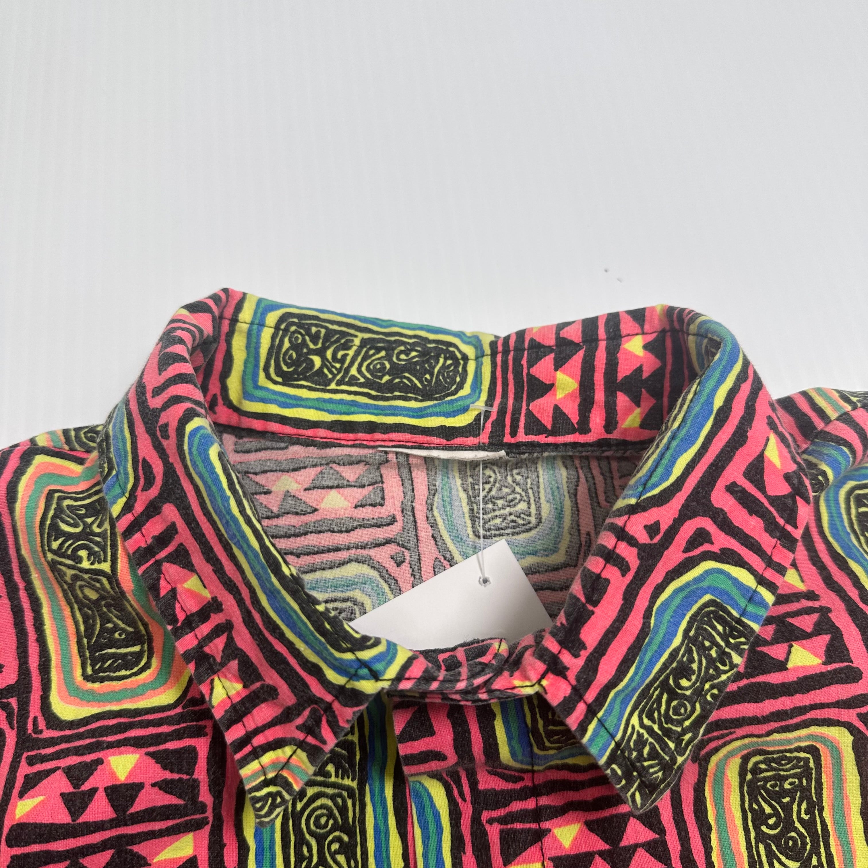 Vintage Abstract Pattern Short Sleeve Button Up Shirt XL