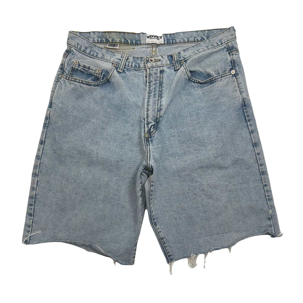 Vintage Soviet Light Wash Chopped Denim Shorts 34