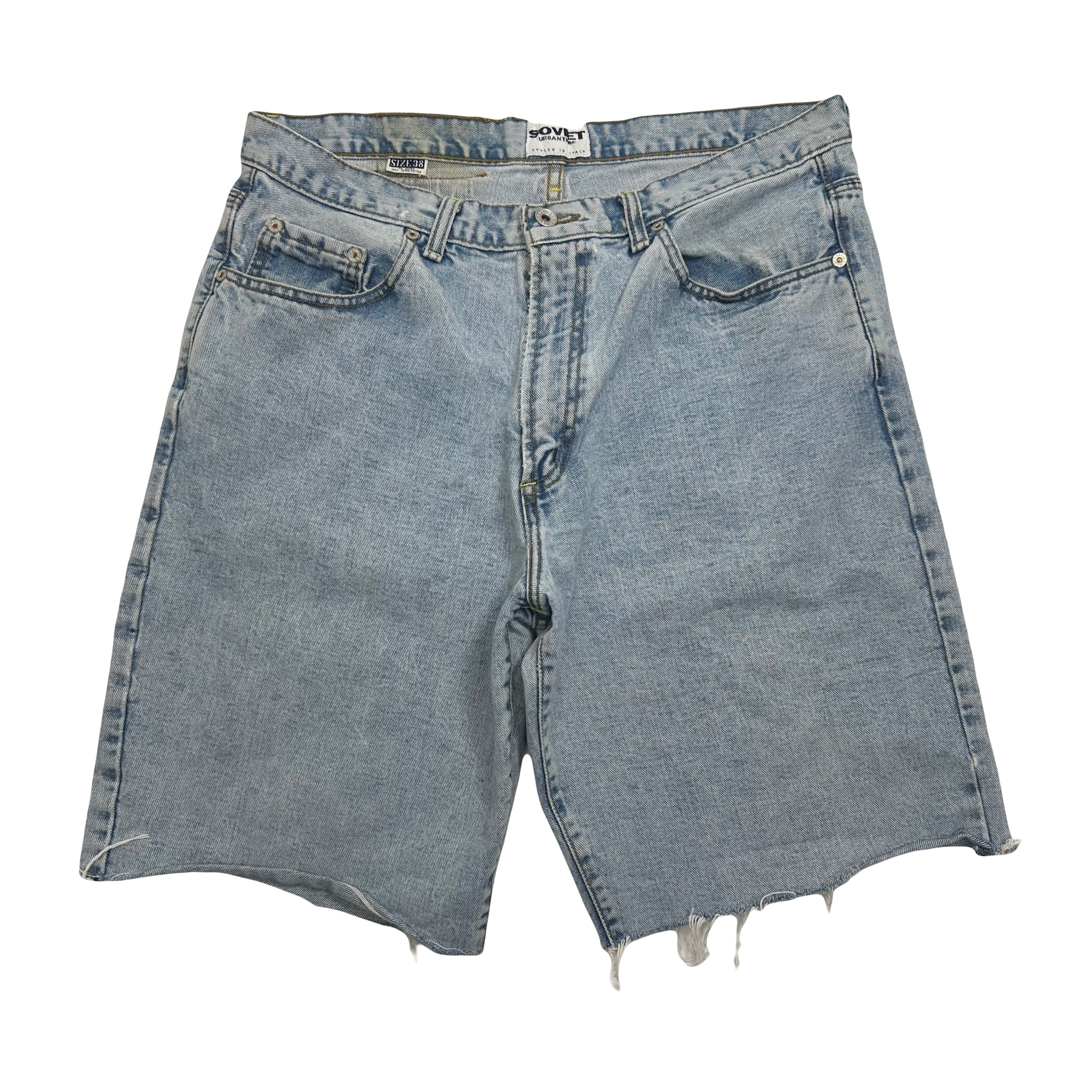 Vintage Soviet Light Wash Chopped Denim Shorts 34
