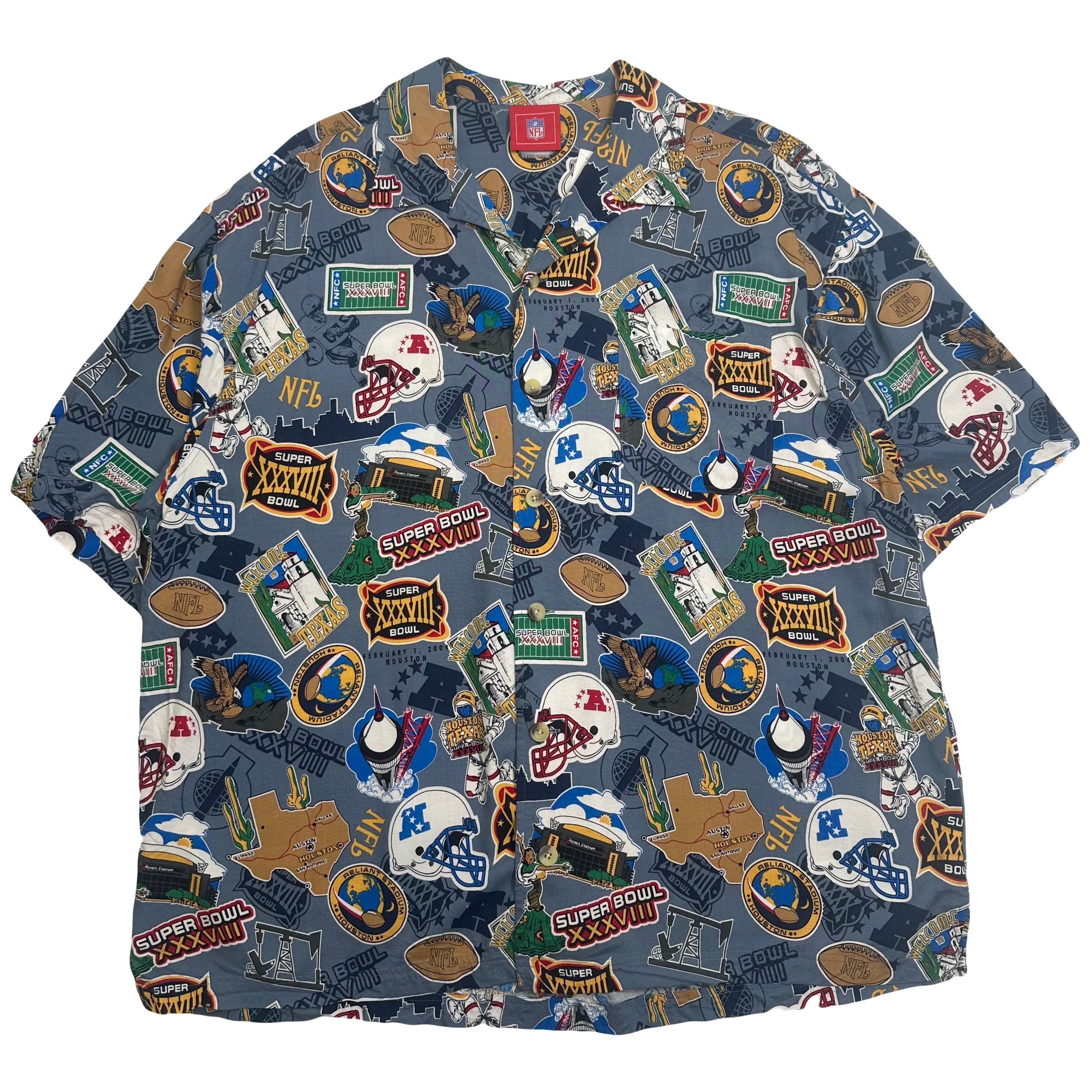 2003 NFL Super Bowl AOP Short Sleeve Button Up Shirt XXL