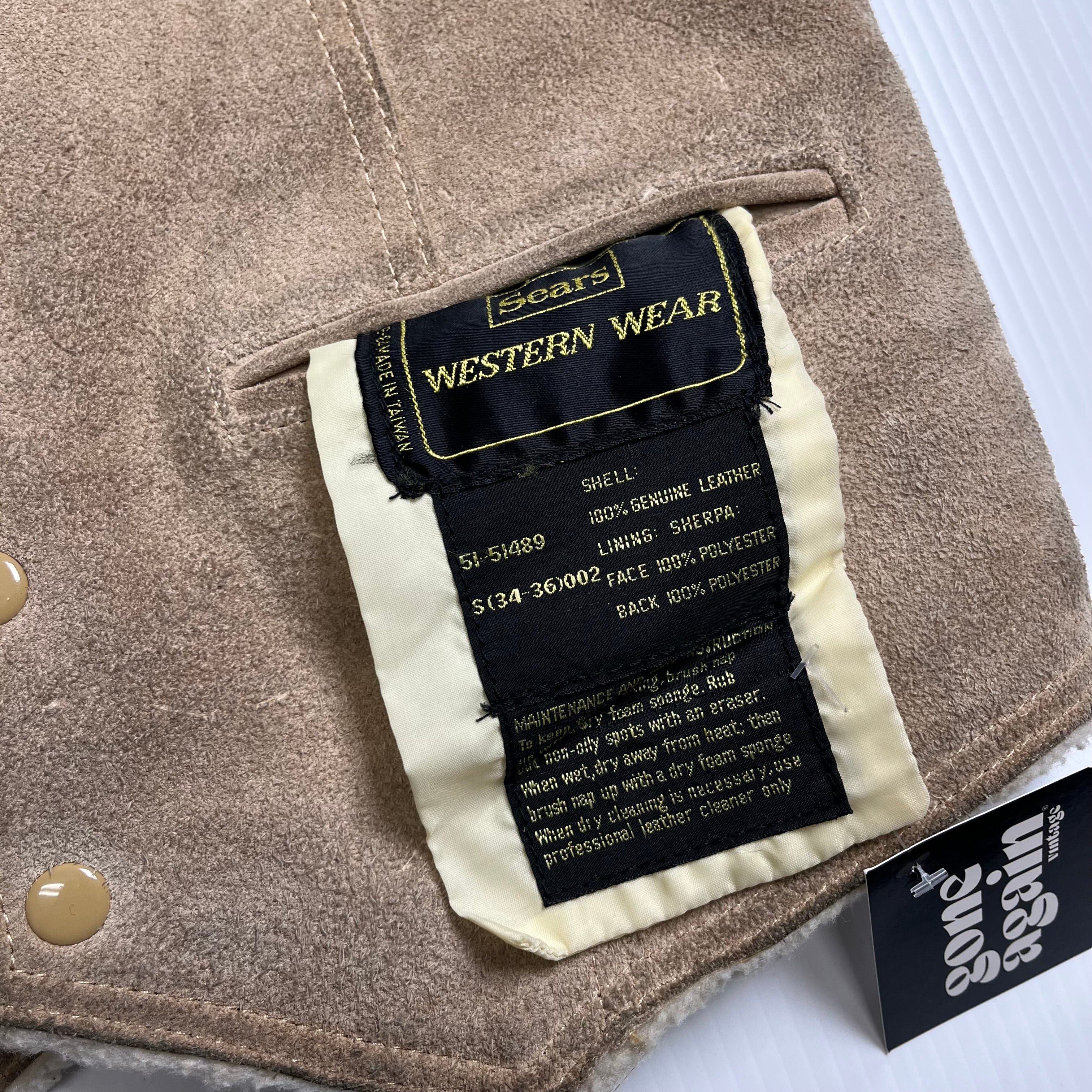 Vintage Sears Sherpa Lined Leather Western Reversible Vest S