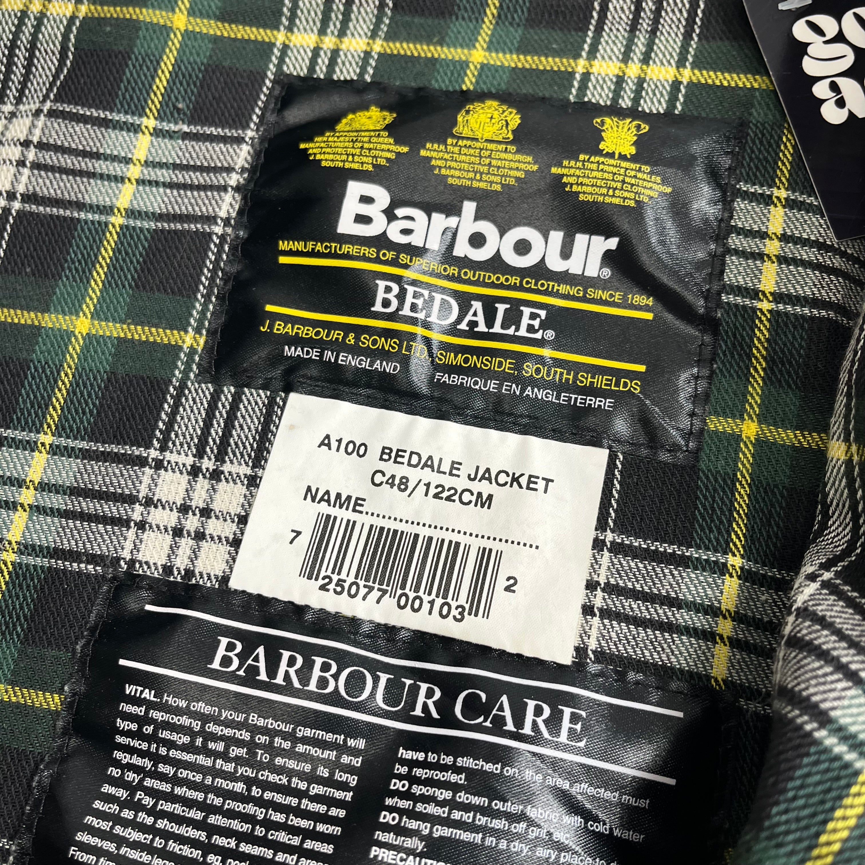 Vintage Barbour A100 Bedale Waxed Jacket C48 XL