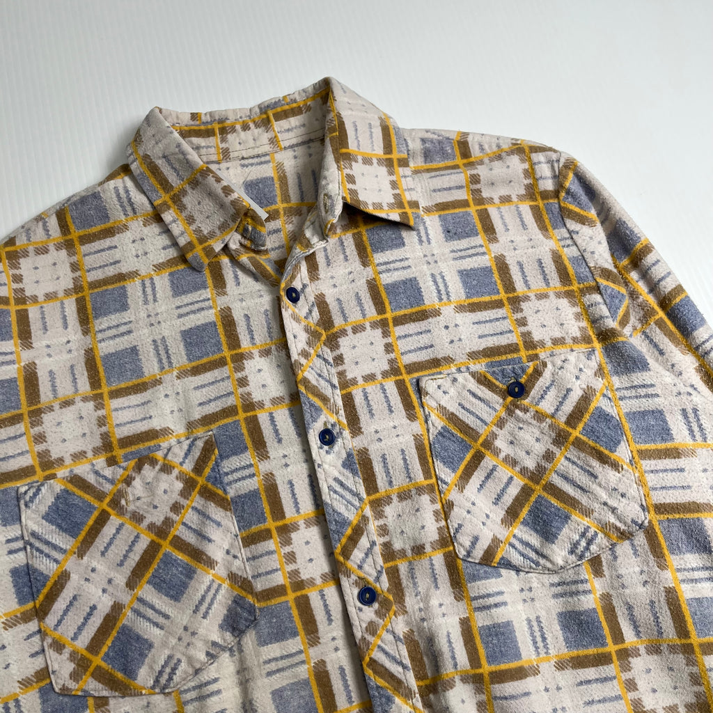 Vintage Faded Plaid Button-Up Flannel Shirt L