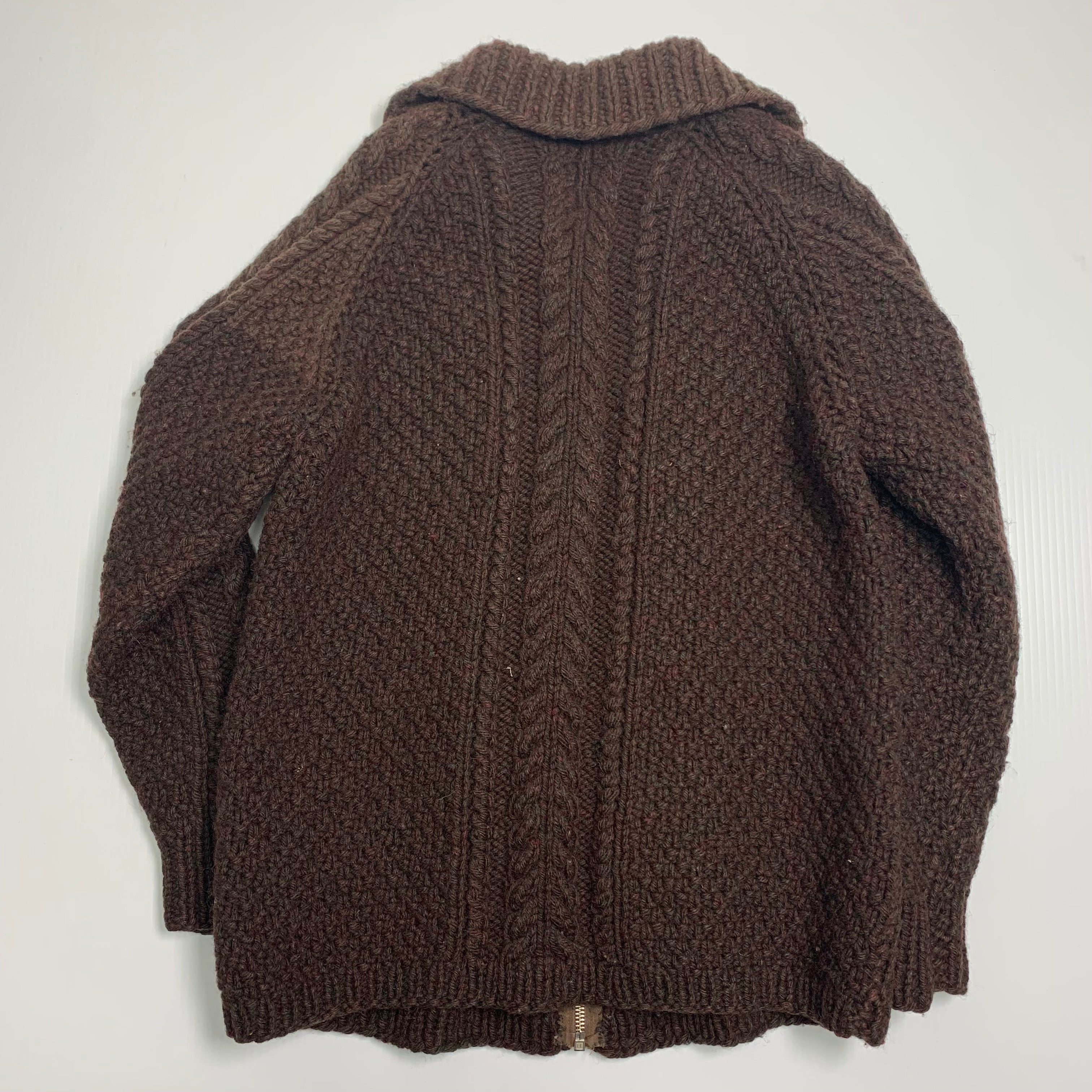 Vintage Brown Zipup Knit Sweater L