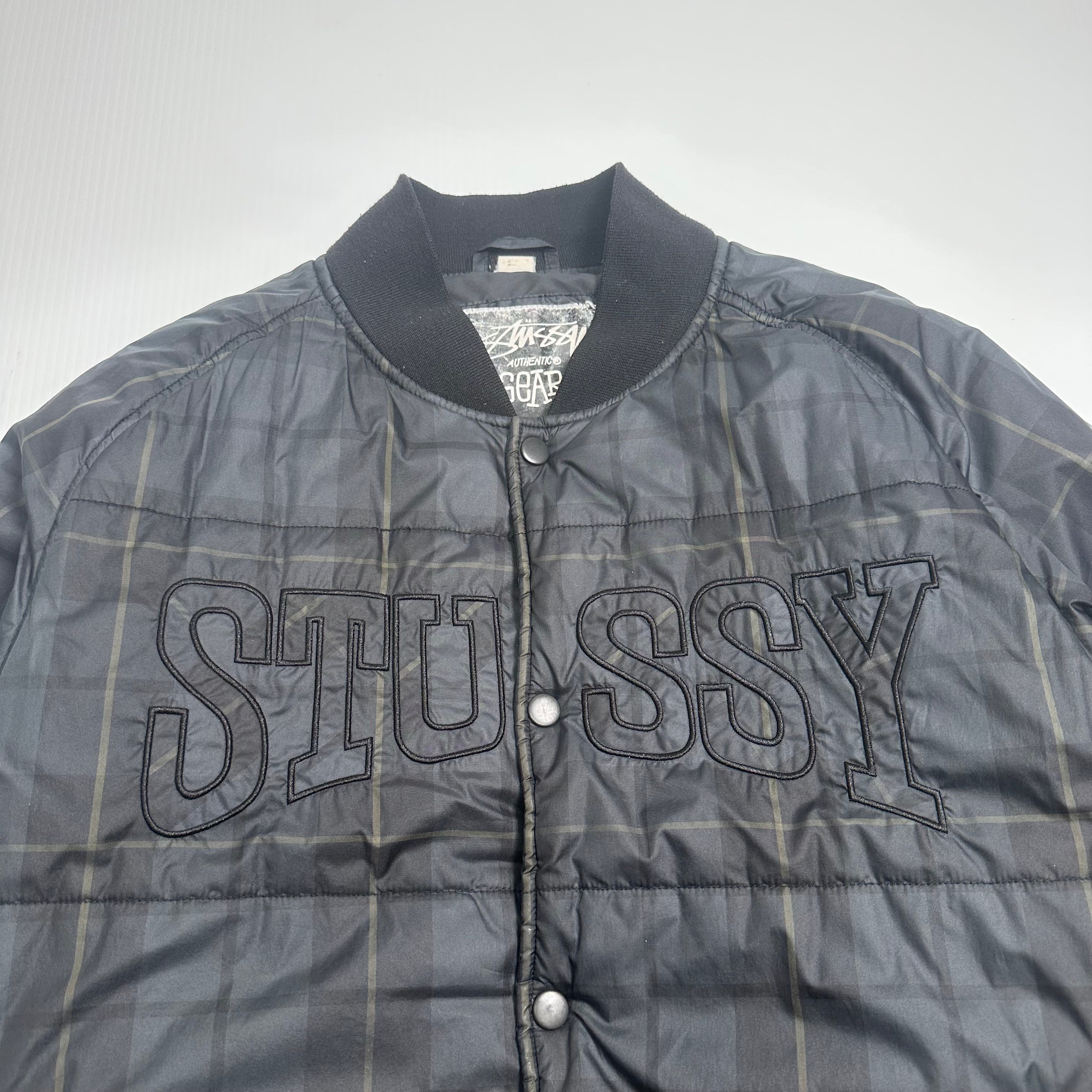 Stüssy Embroidered Logo Plaid Puffer Jacket L
