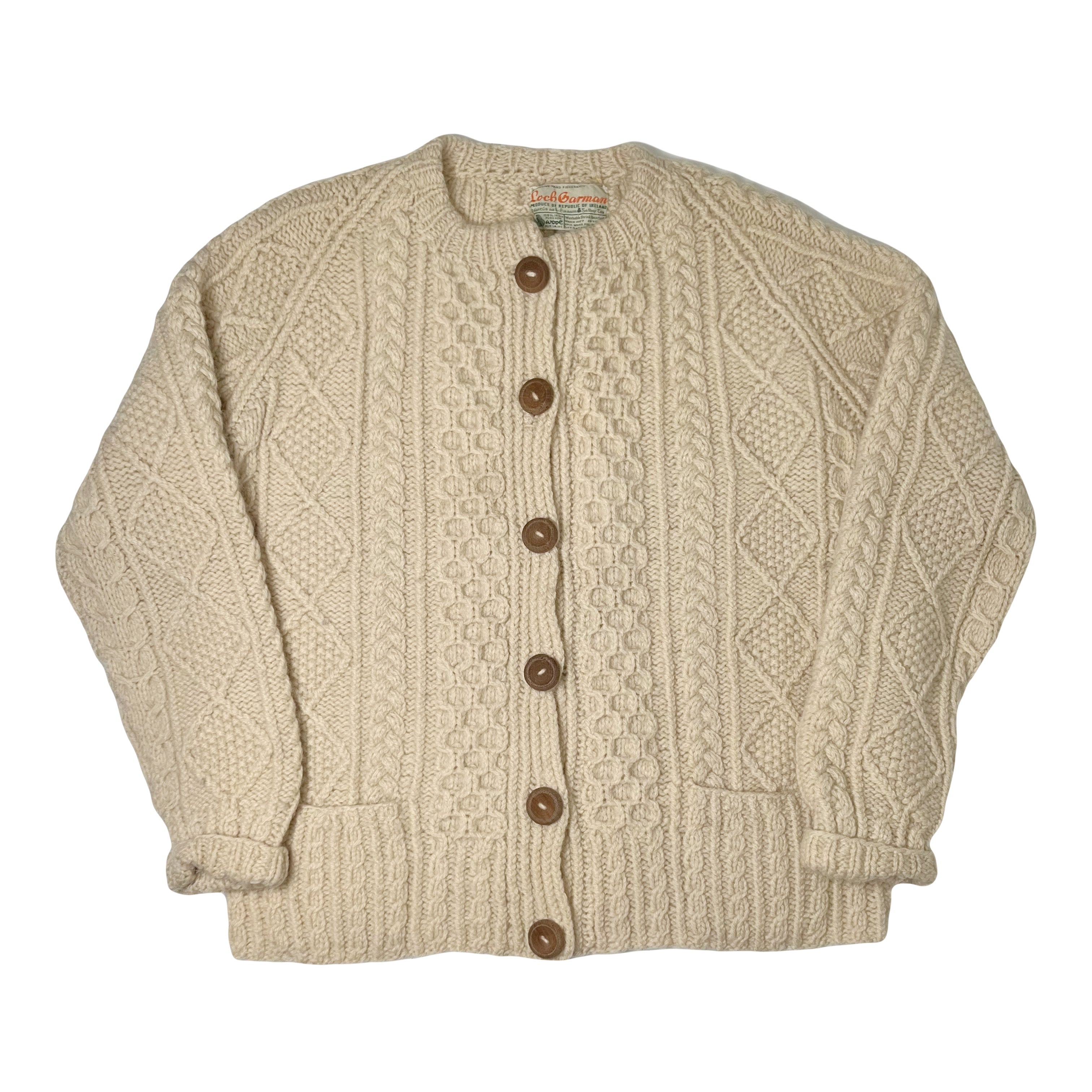 Vintage Loch Garman Ivory Cable Knit Cardigan Sweater M