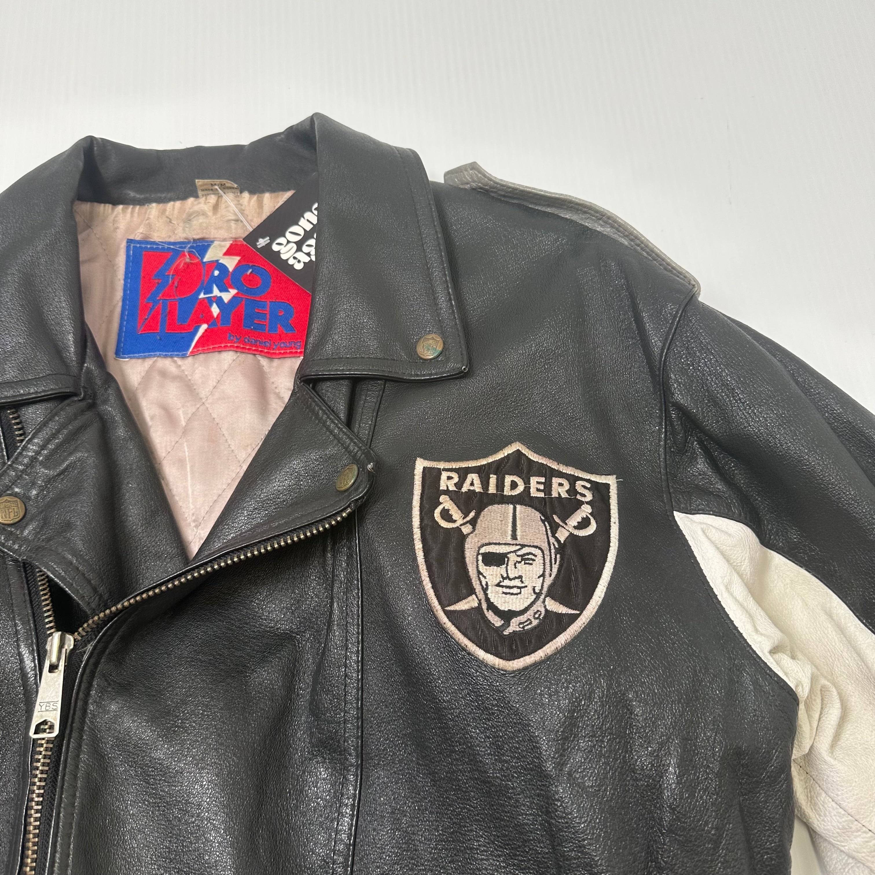 Vintage Pro Player Oakland Raiders Leather Moto NFL Jacket M