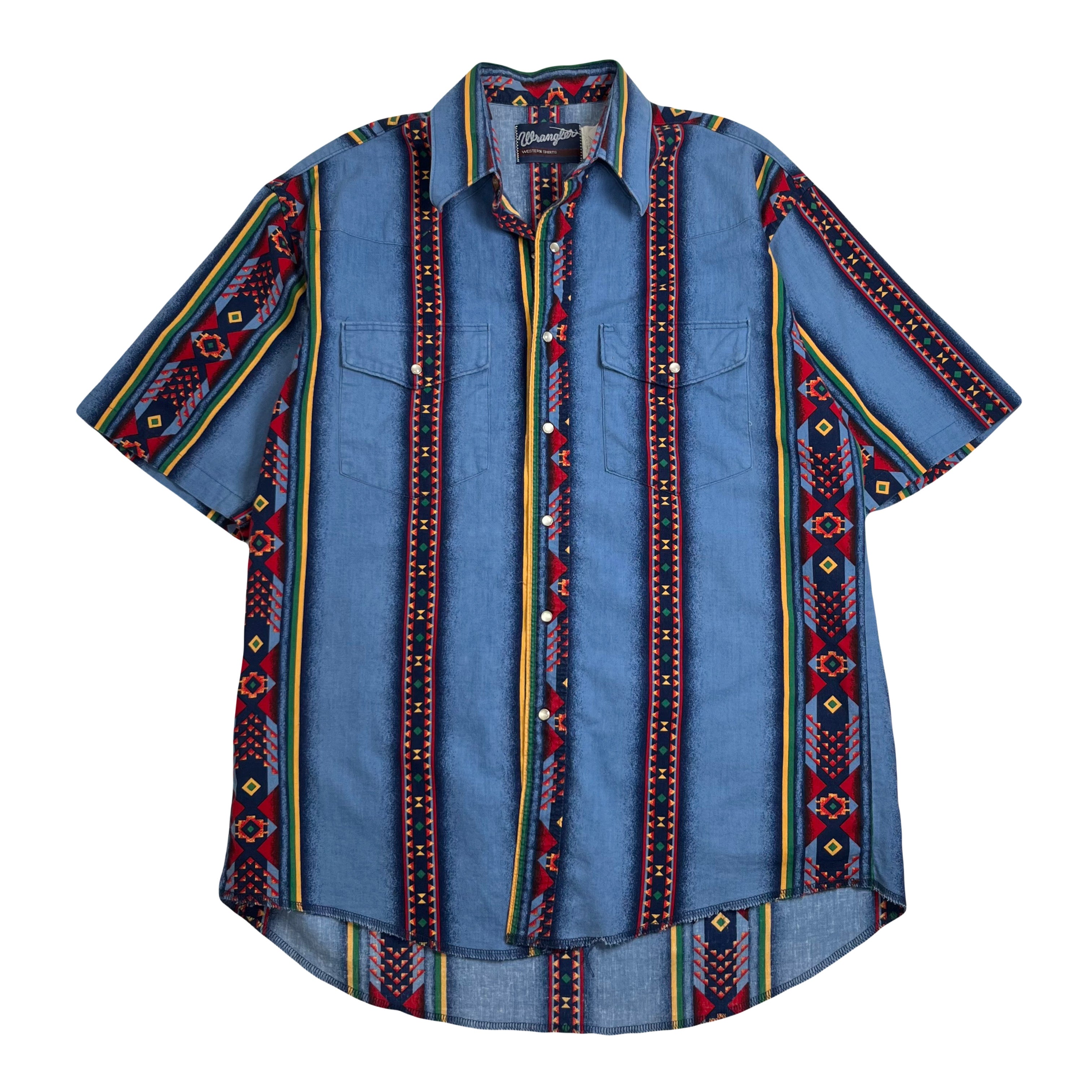 Vintage Wrangler Patterned Short Sleeve Button Up Shirt L