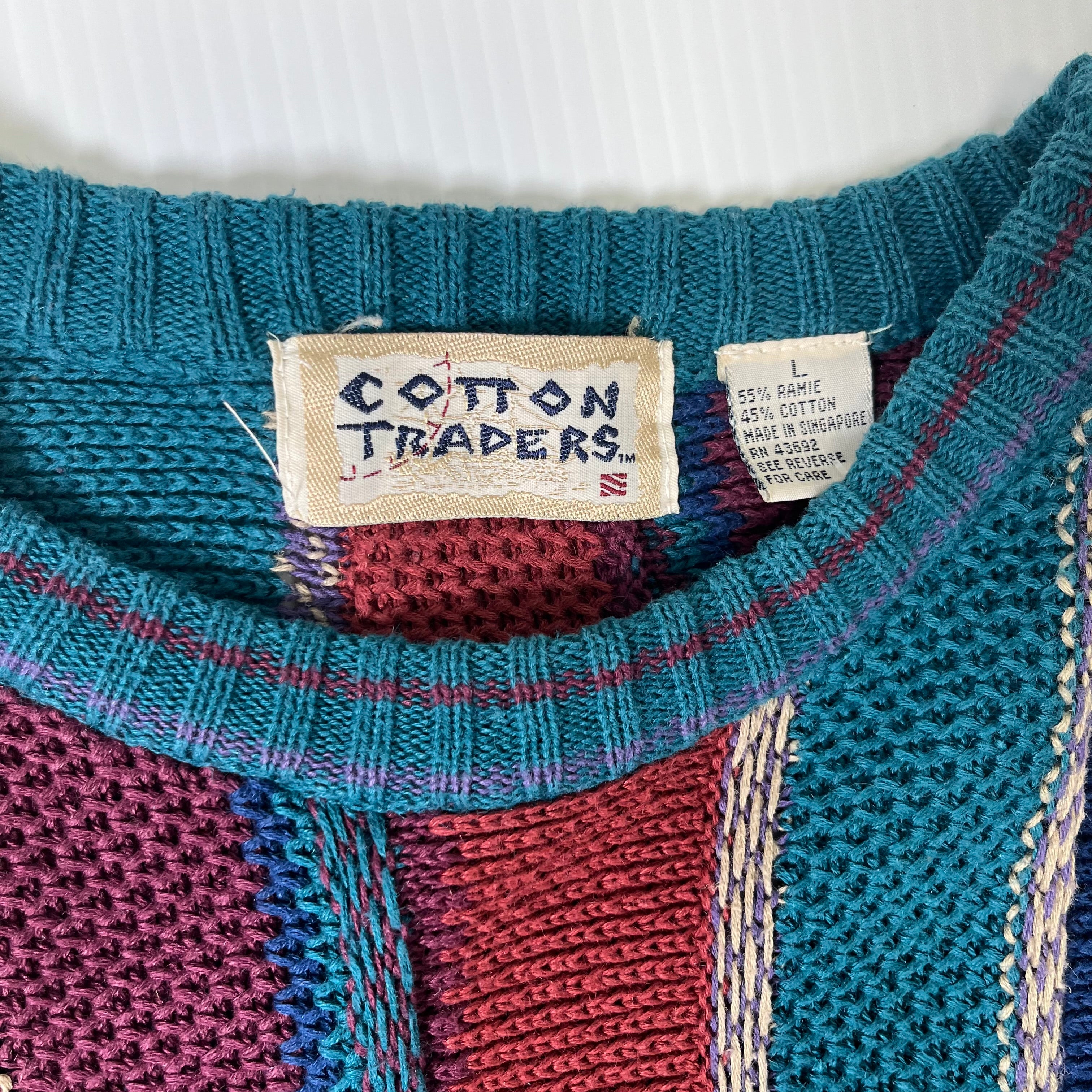 Vintage Cotton Traders Striped 3D Knit Sweater L