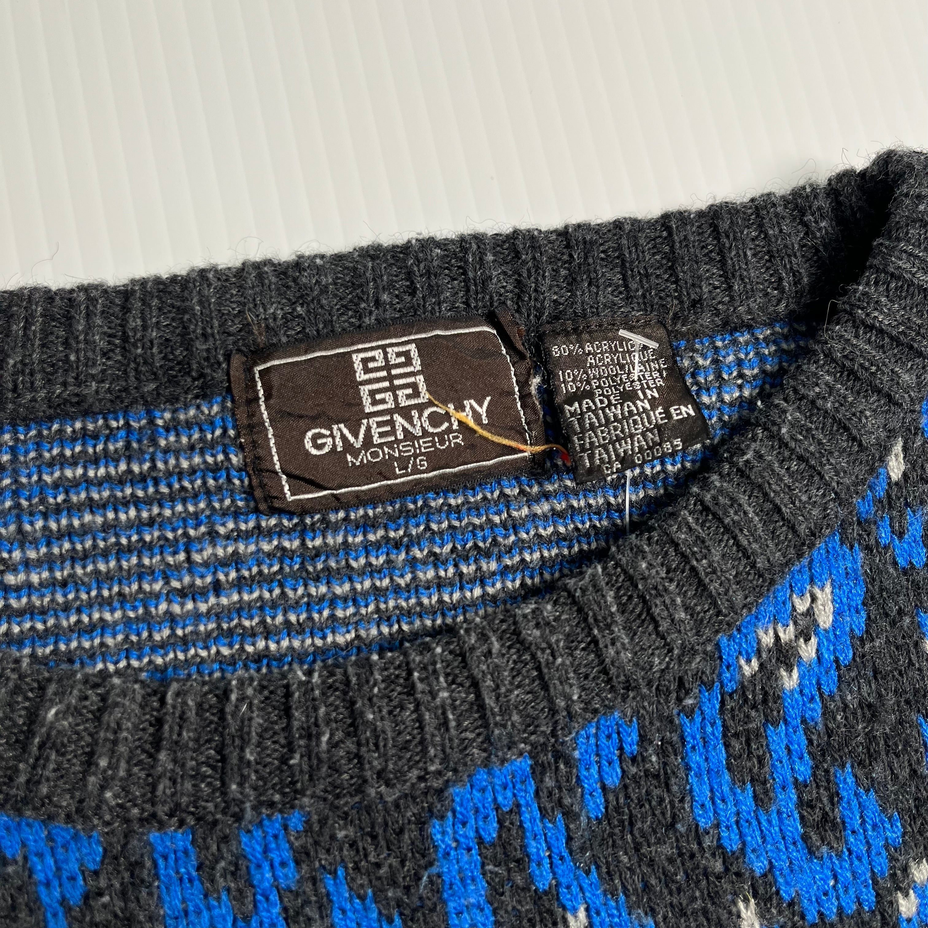 Vintage Givenchy Monsieur Pattern Knit Sweater L