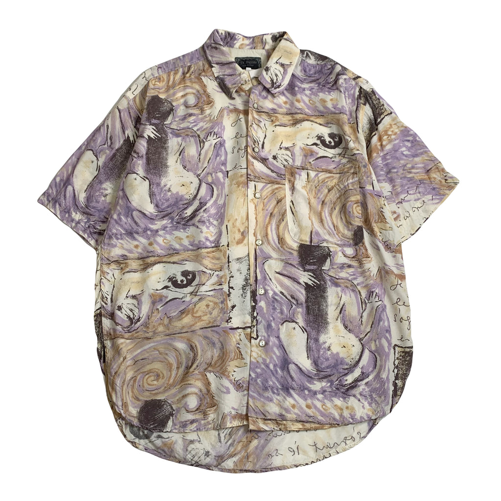 Vintage Di Bazzato Art Pattern Short Sleeve Button Up M