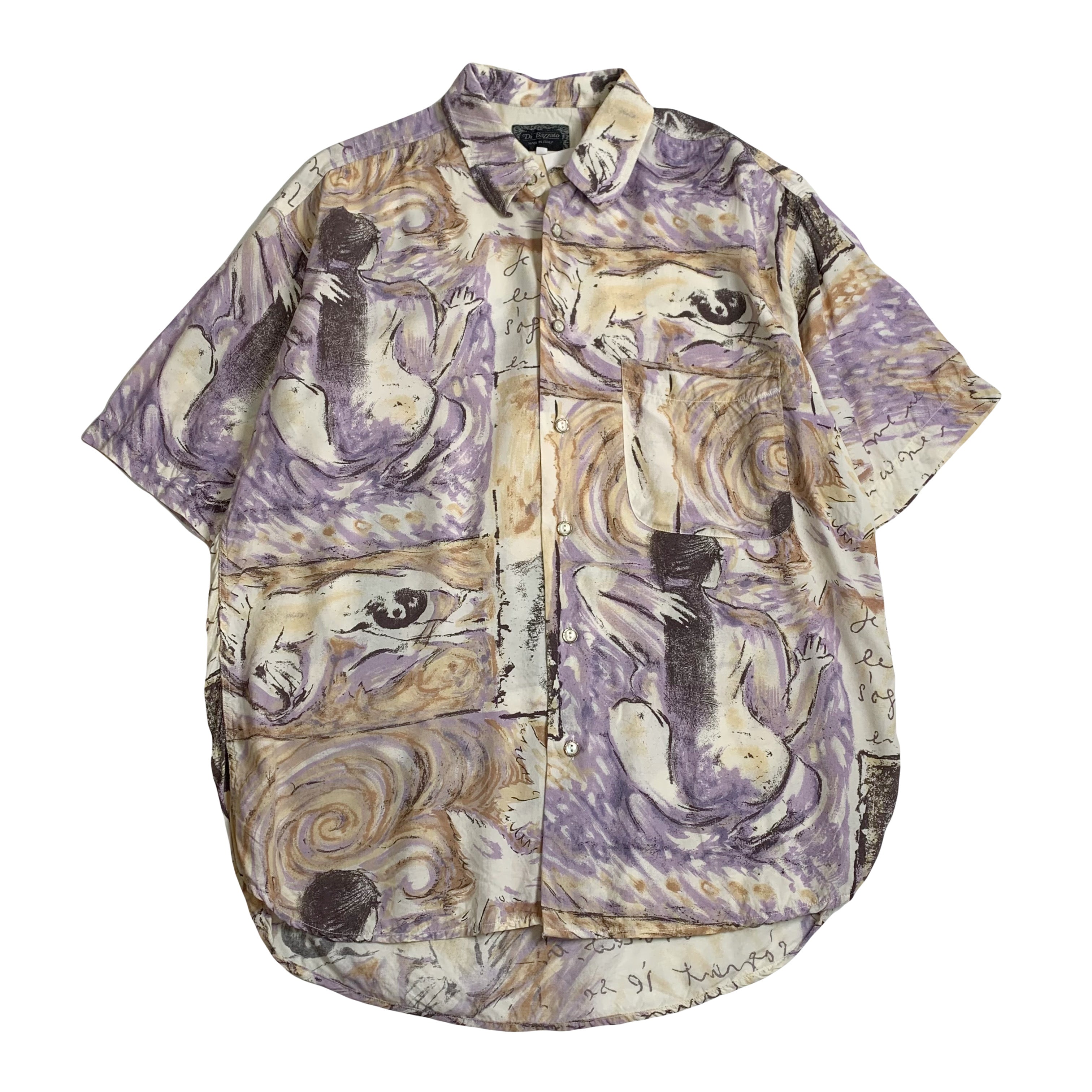 Vintage Di Bazzato Art Pattern Short Sleeve Button Up M