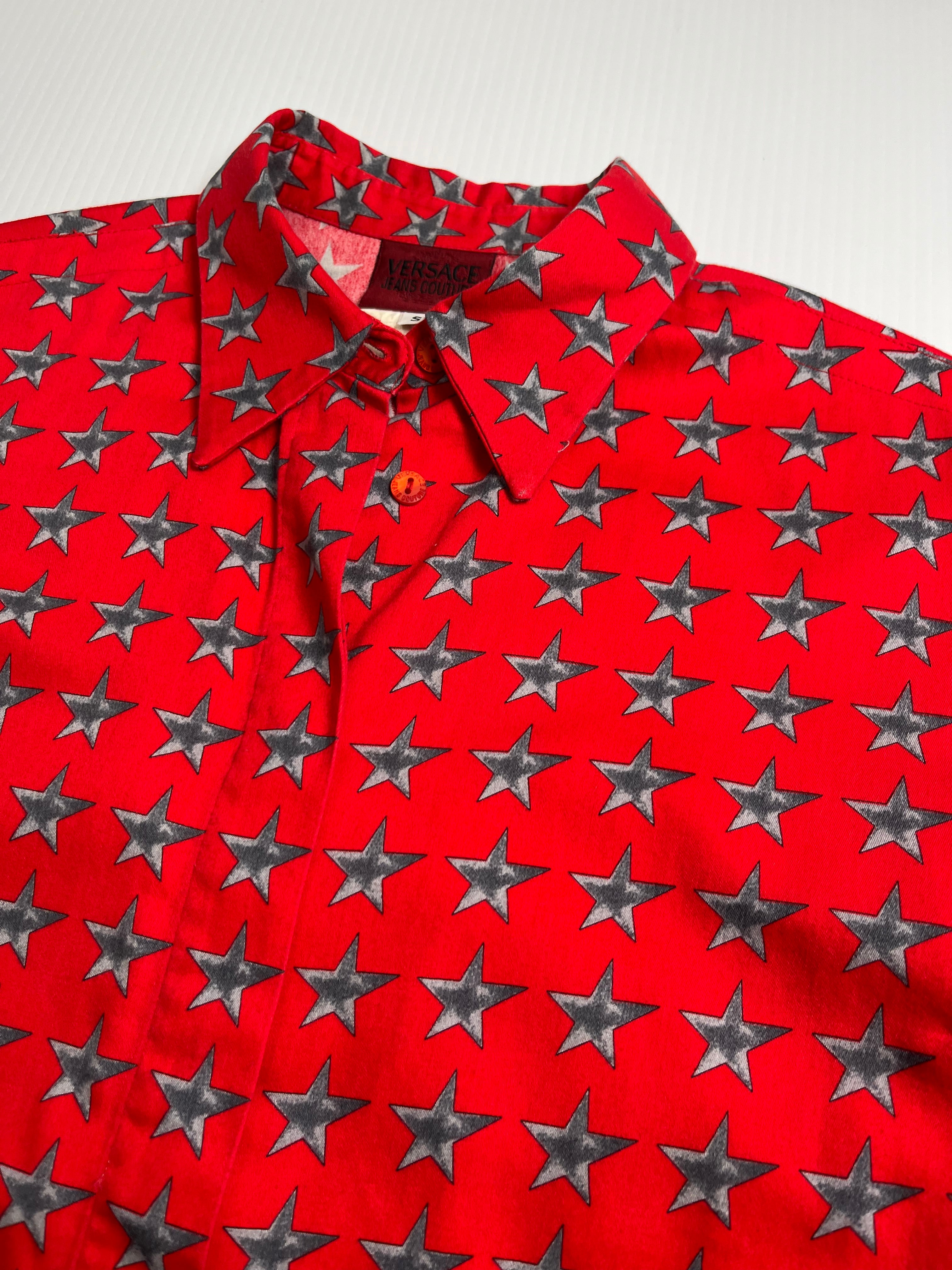 Vintage Versace Jeans Couture Star Pattern Button Up Shirt S