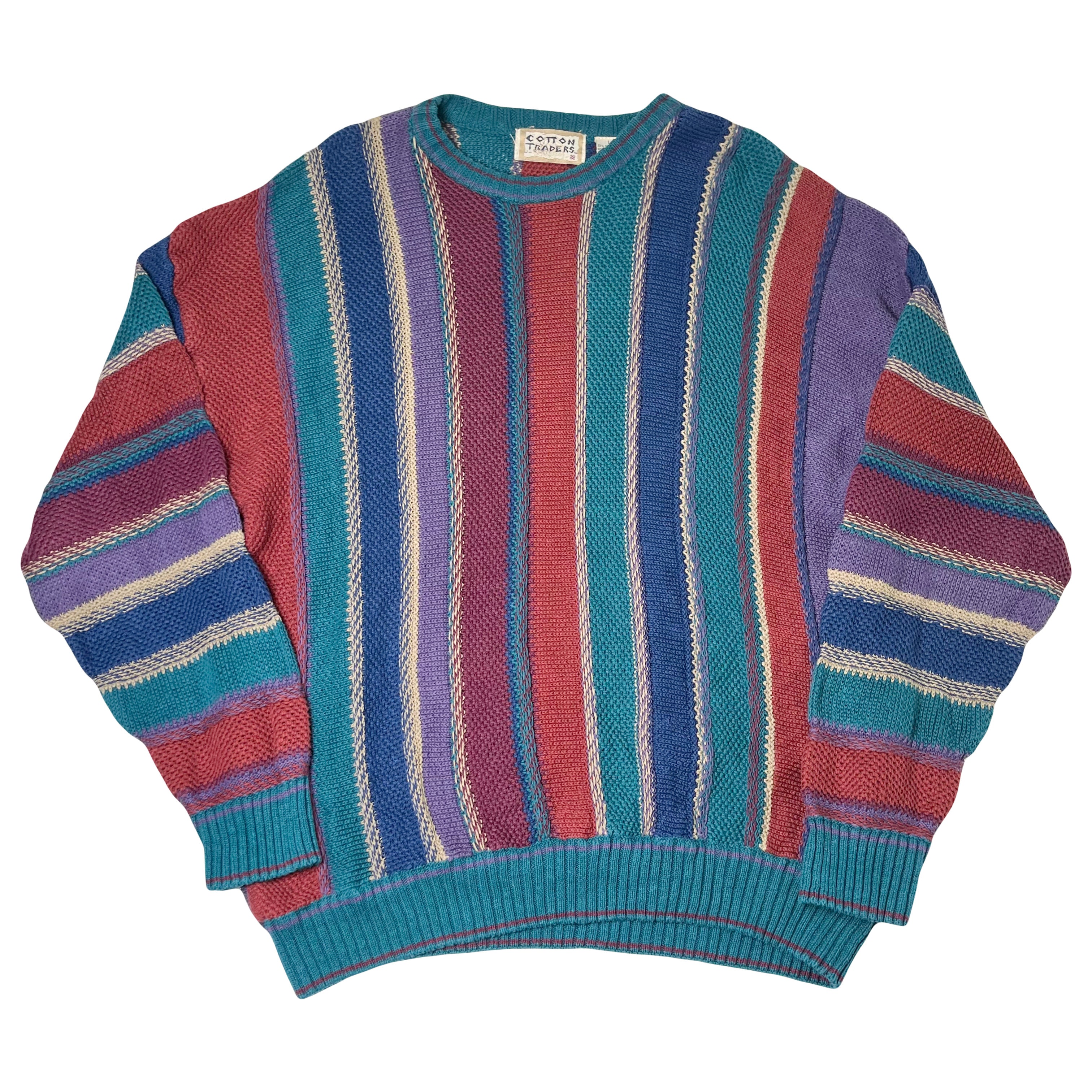 Vintage Cotton Traders Striped 3D Knit Sweater L
