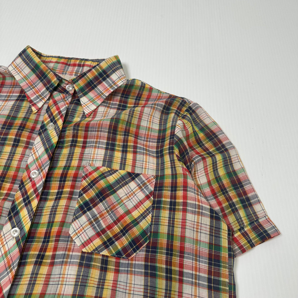 Vintage Multicolor Plaid Short Sleeve Button Up S