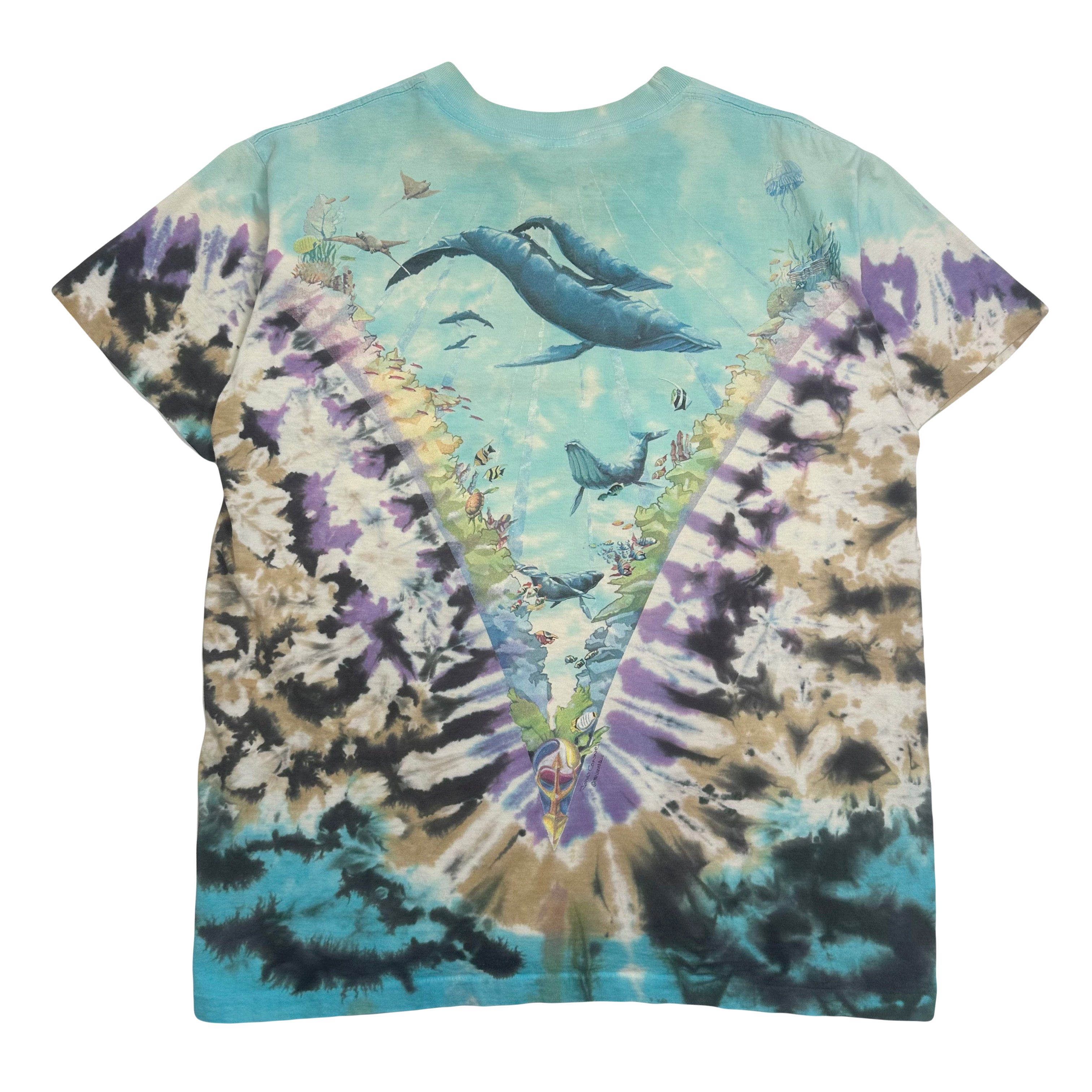 Vintage Liquid Blue Ocean Life Tie Dye AOP Tee M