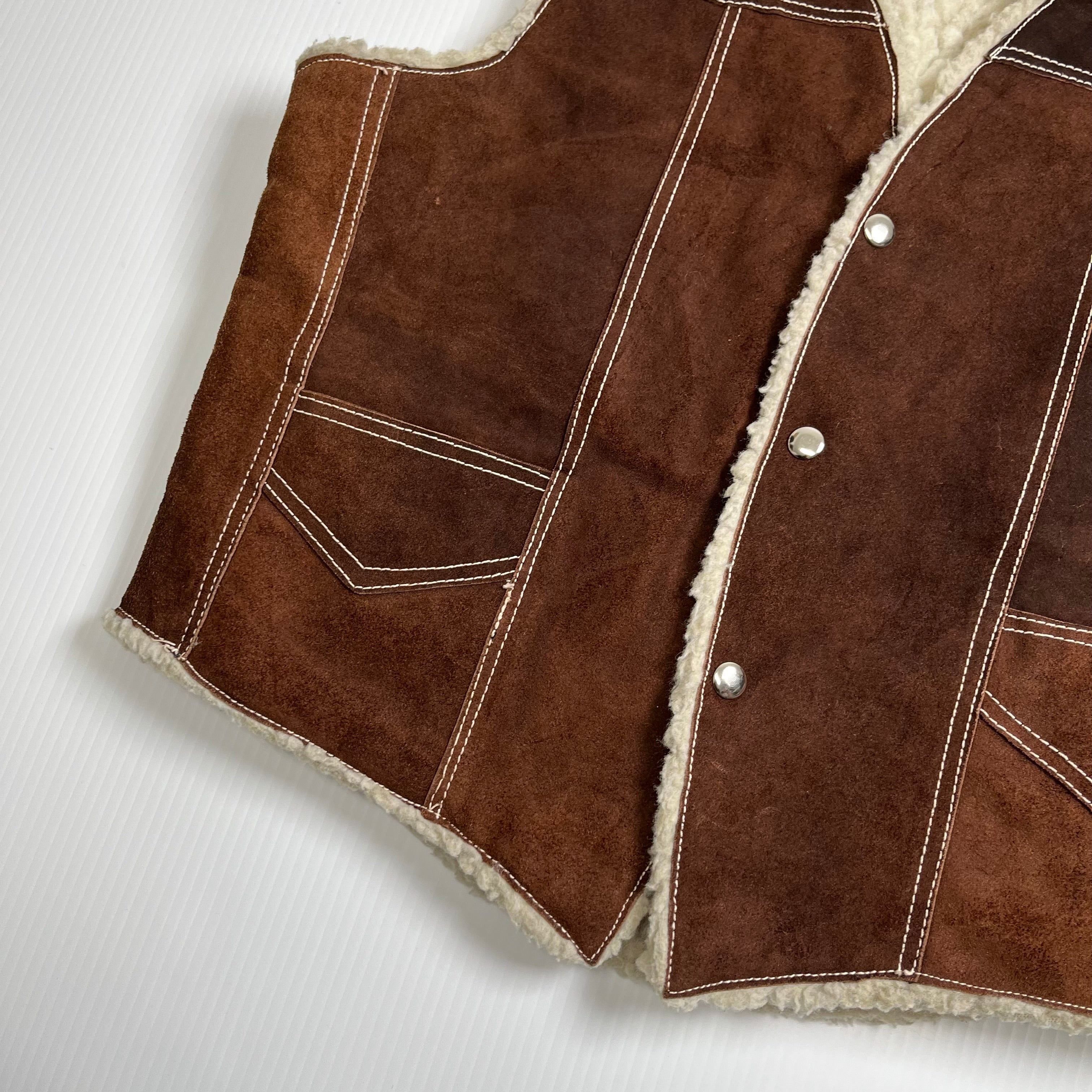 Vintage Sherpa Lined Leather Western Vest L