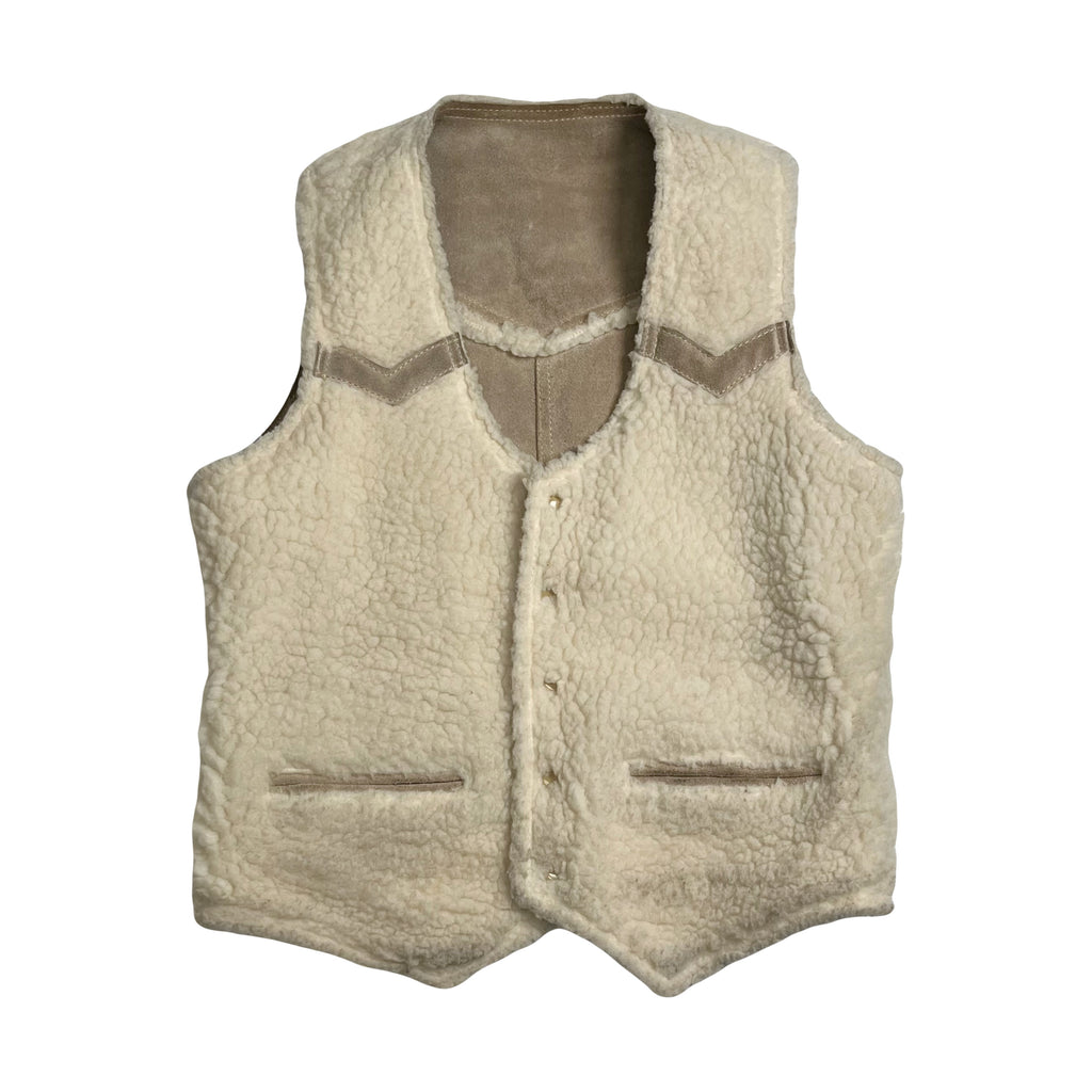 Vintage Sears Sherpa Lined Leather Western Reversible Vest S