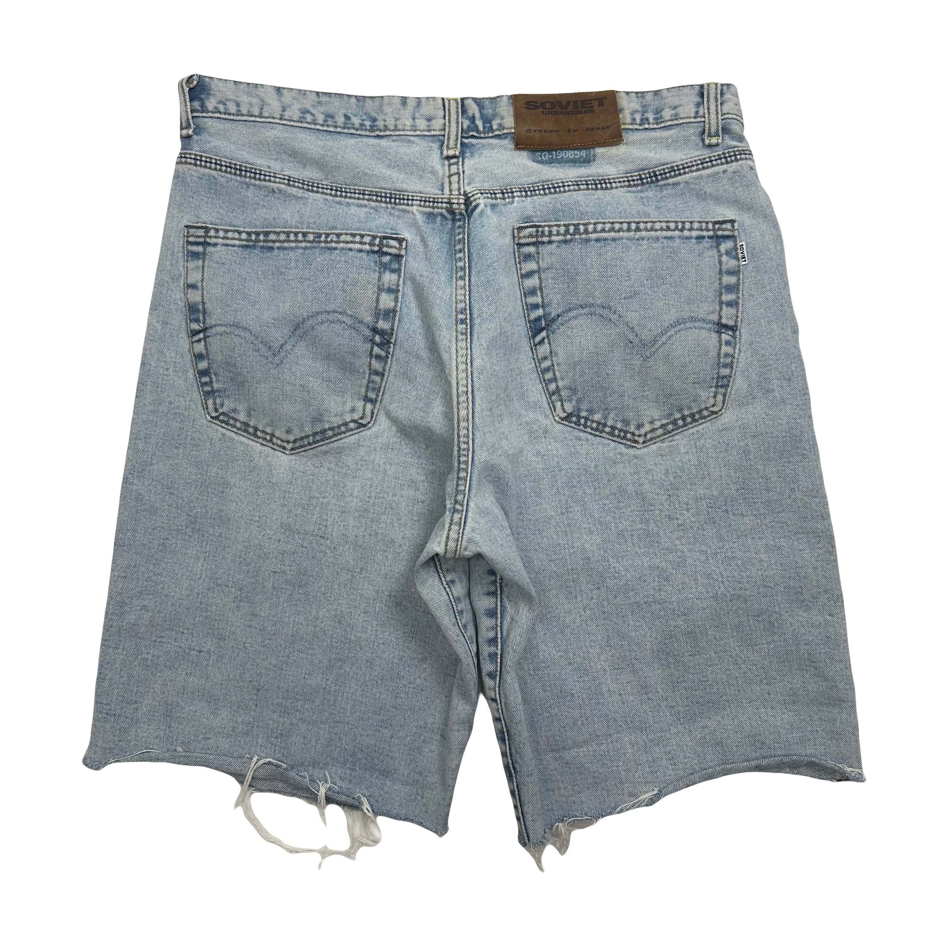 Vintage Soviet Light Wash Chopped Denim Shorts 34