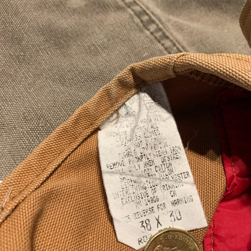 Vintage Faded Tan Carhartt Quilted Overalls 38x29.5