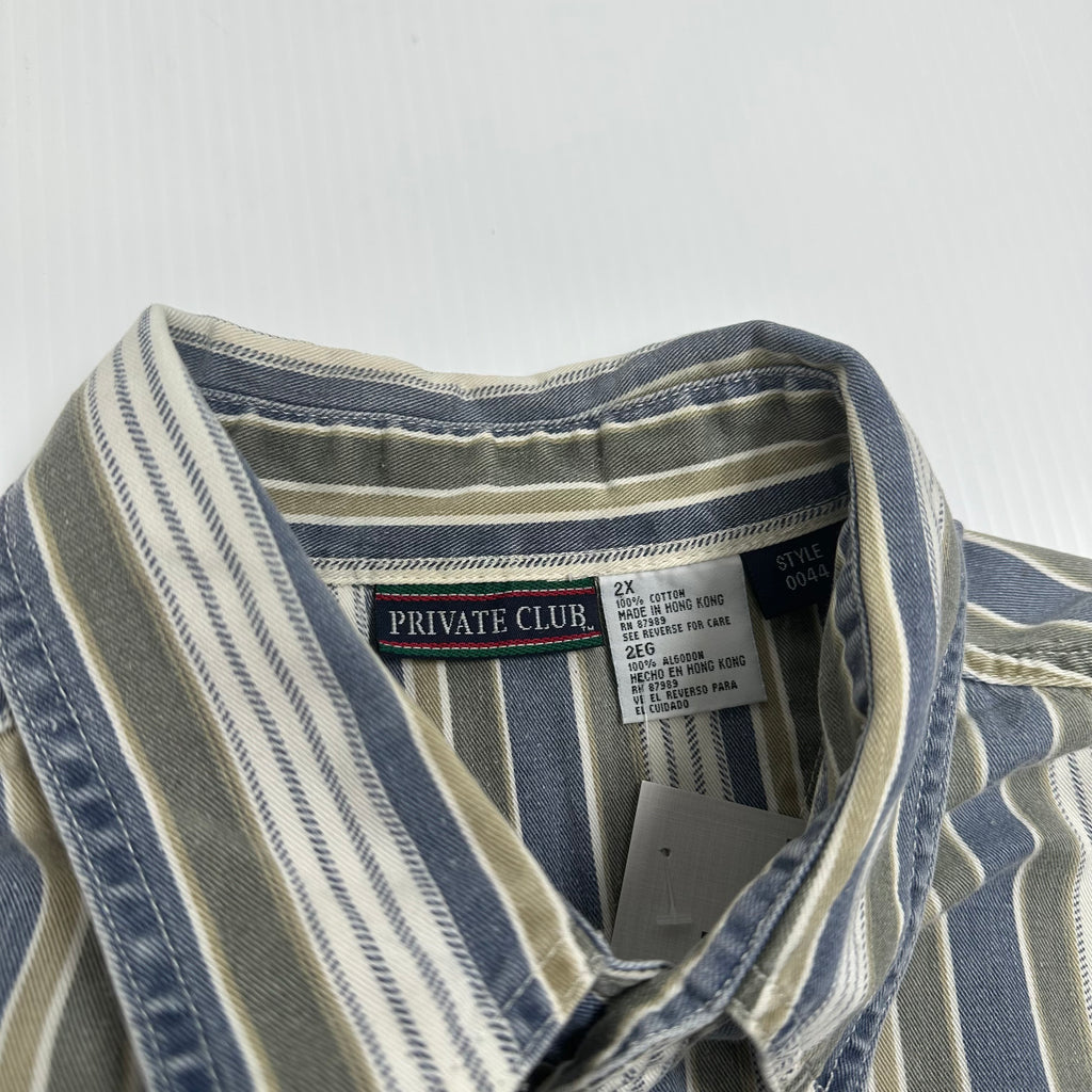Vintage Private Club Striped Short Sleeve Button Up Shirt 2XL