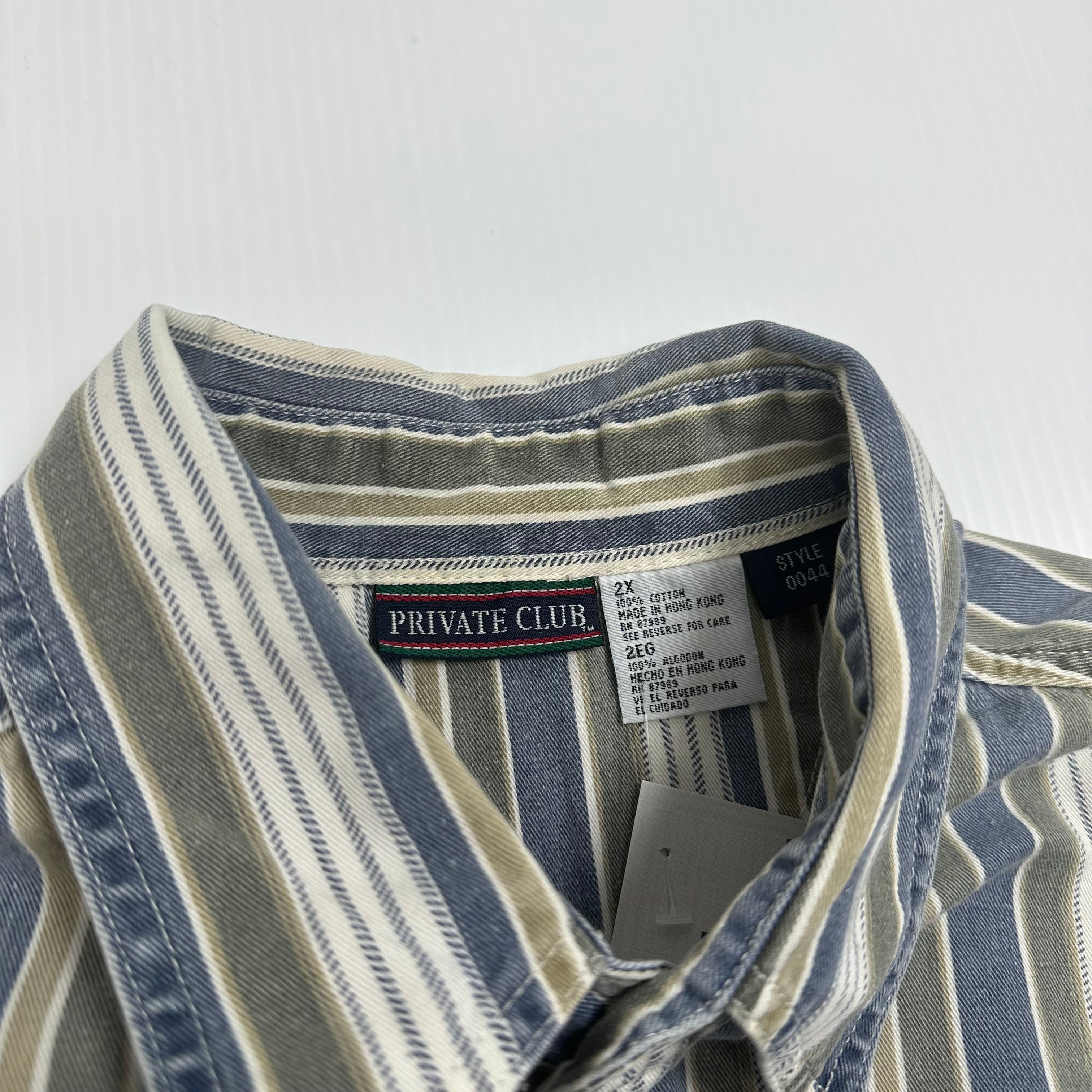 Vintage Private Club Striped Short Sleeve Button Up Shirt 2XL
