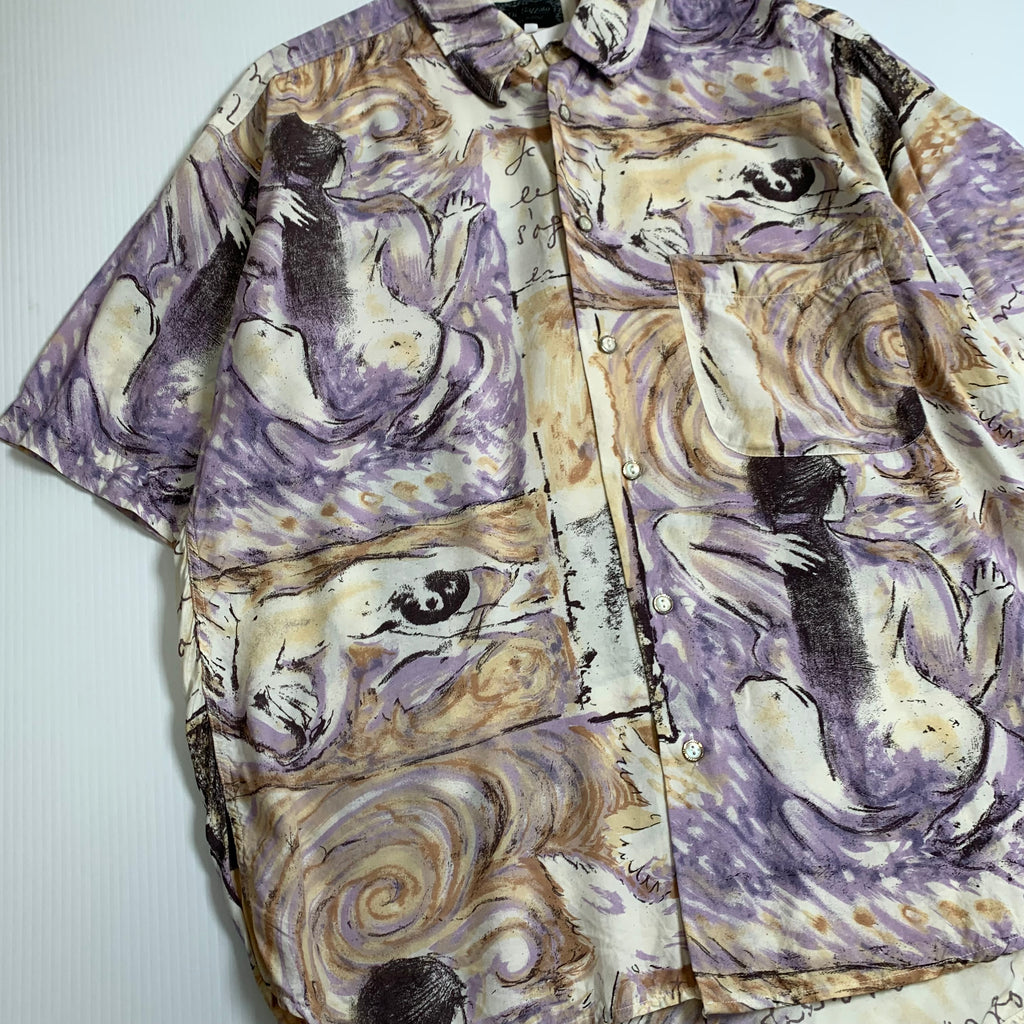 Vintage Di Bazzato Art Pattern Short Sleeve Button Up M